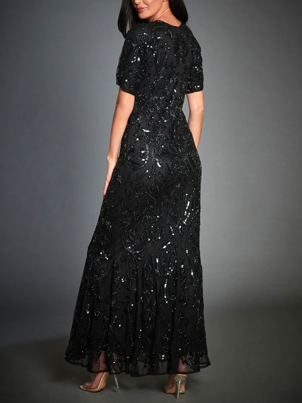 Elegant lace short sleeve evening dress