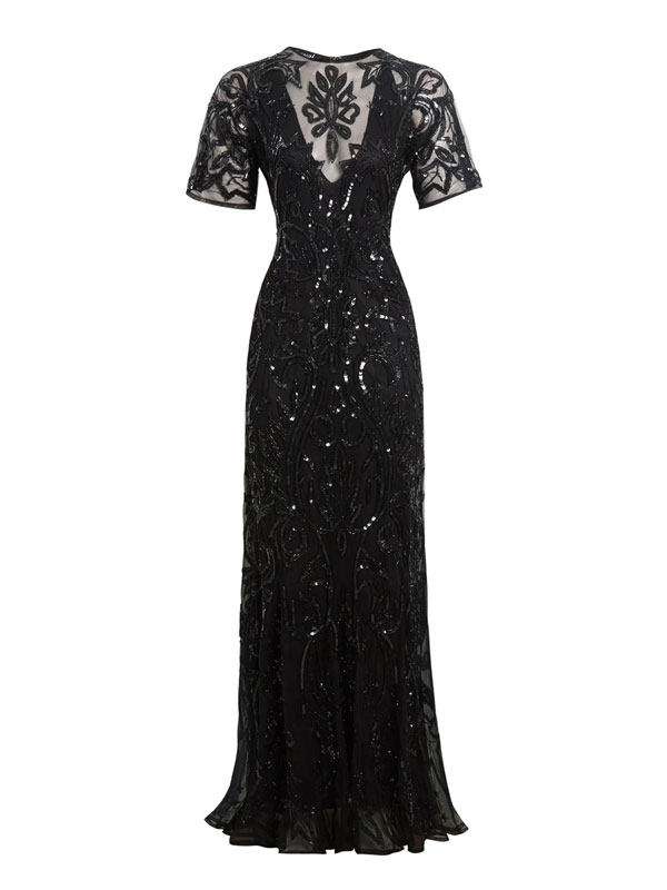 Elegant lace short sleeve evening dress