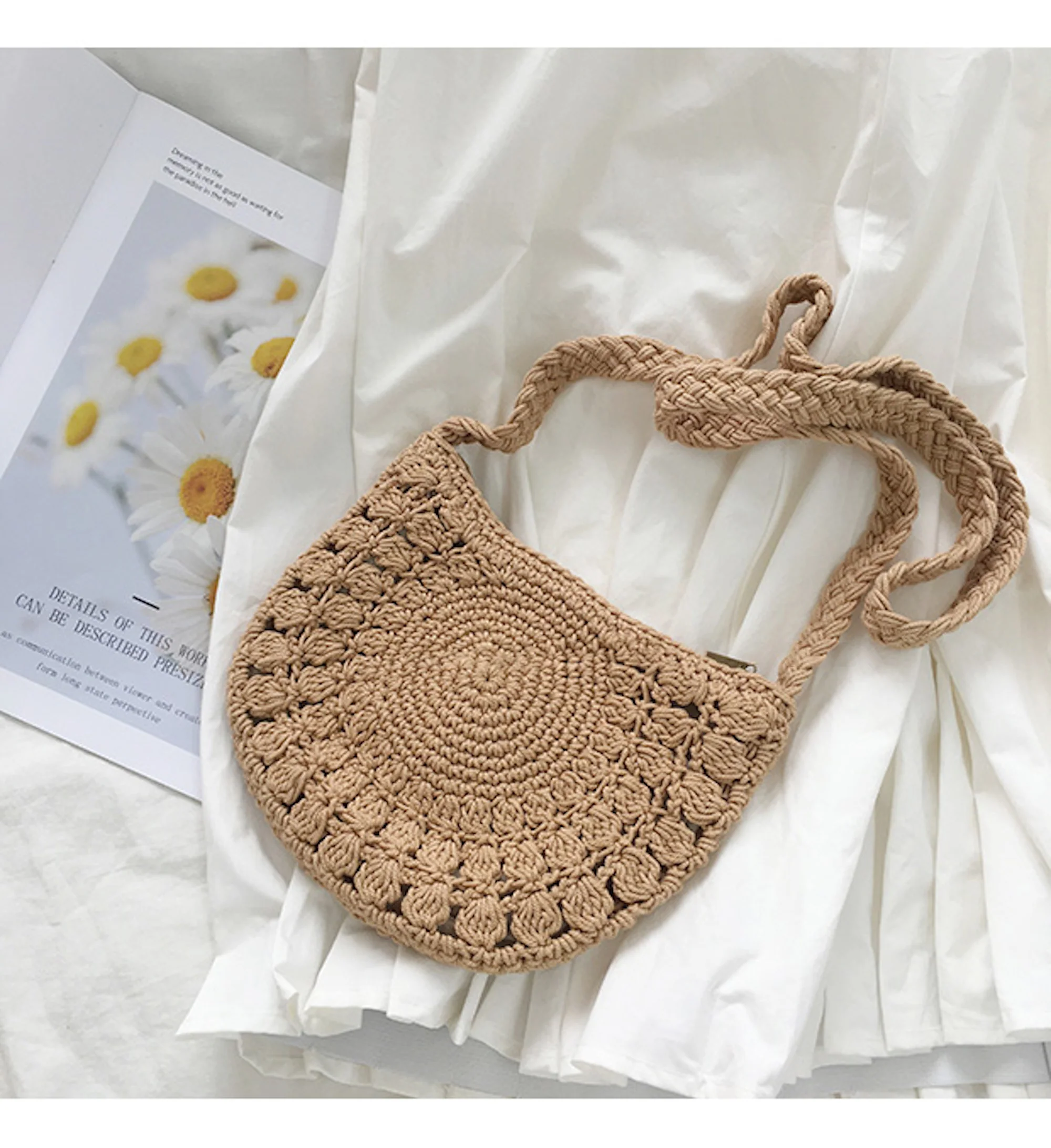 Small Boho Cotton Knitted Shoulder Bag