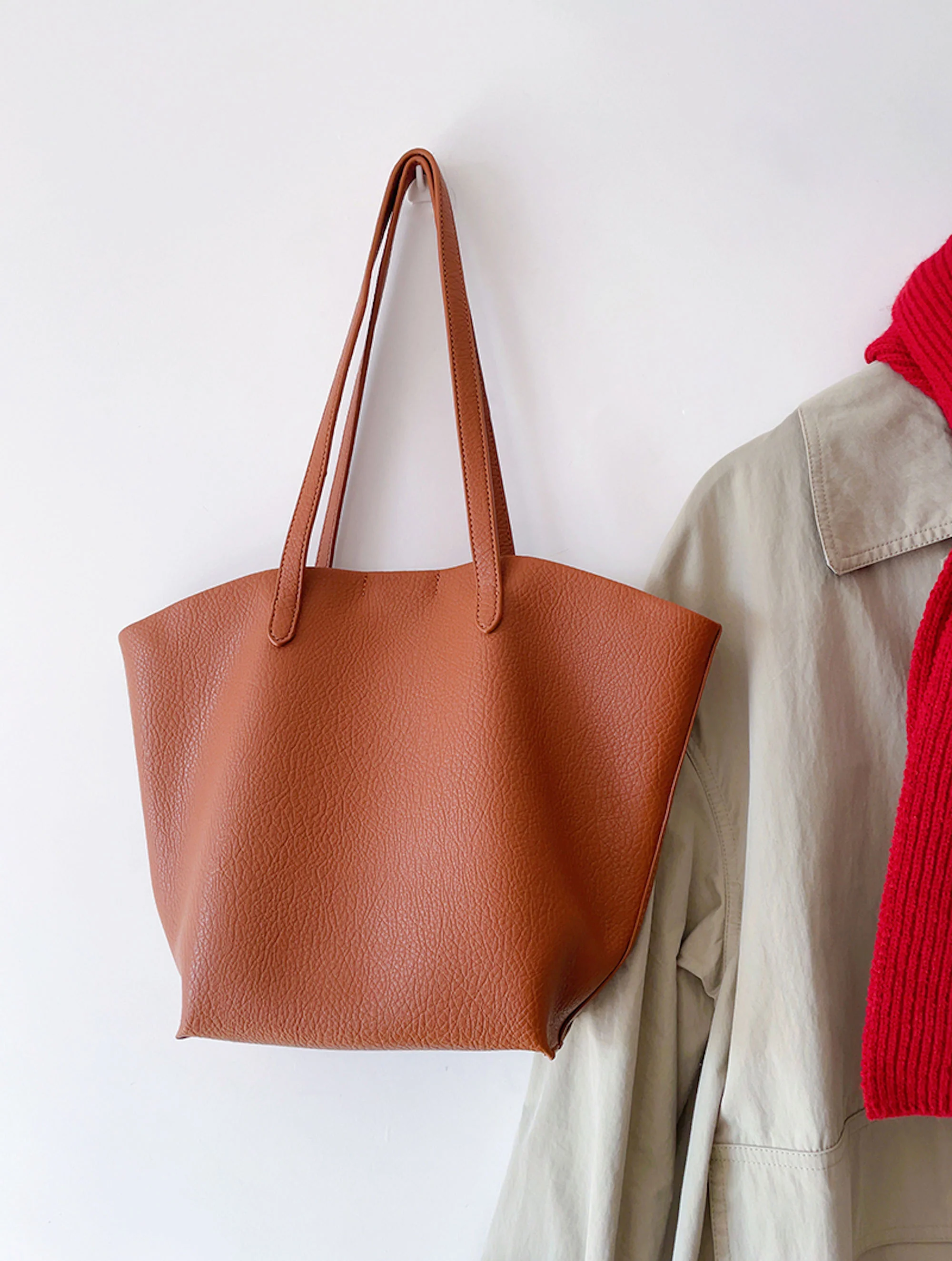 Large Carryall Tote In Soft Pebbled Leather