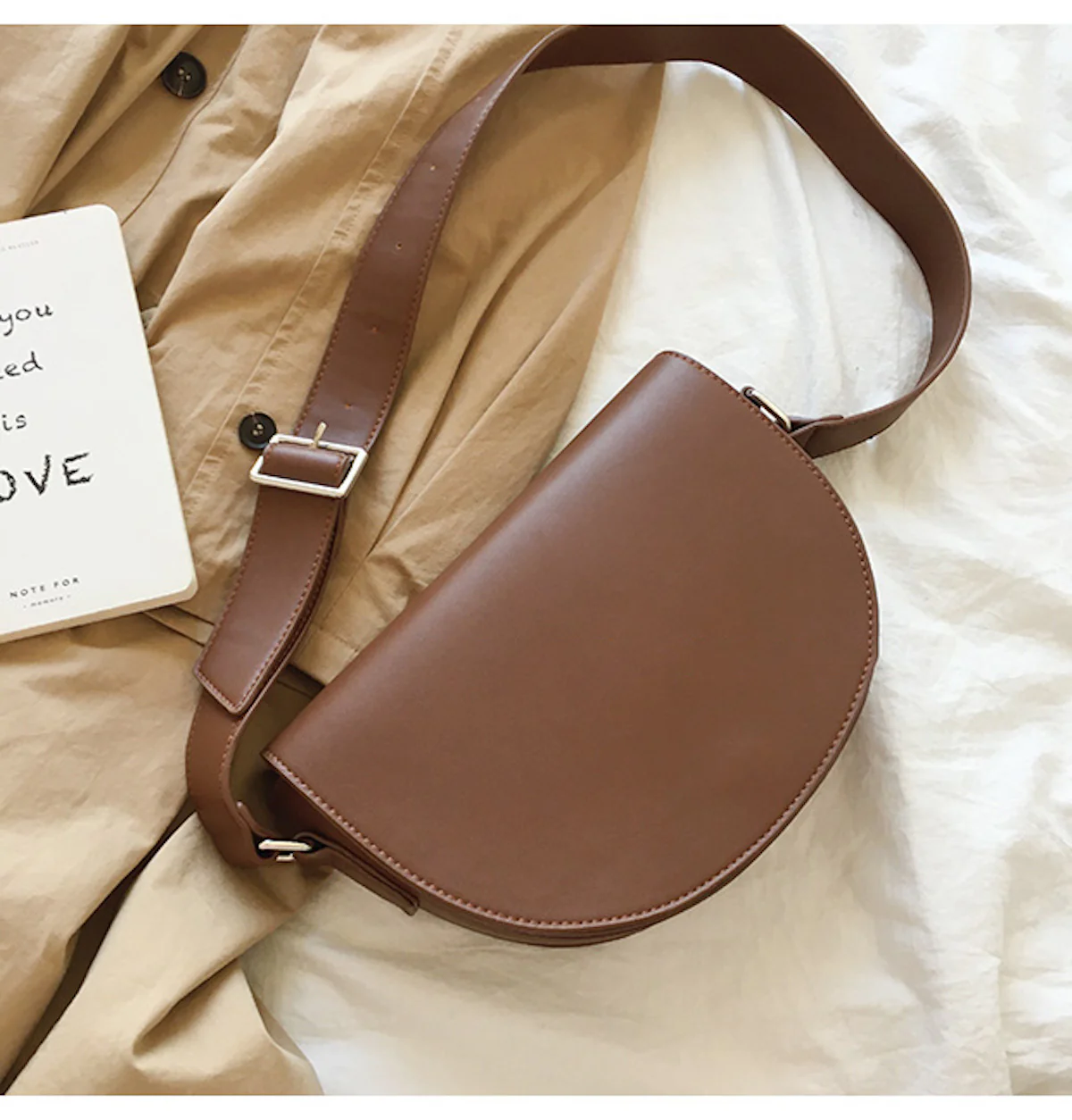 Leather Saddle Flap Bag with Strap