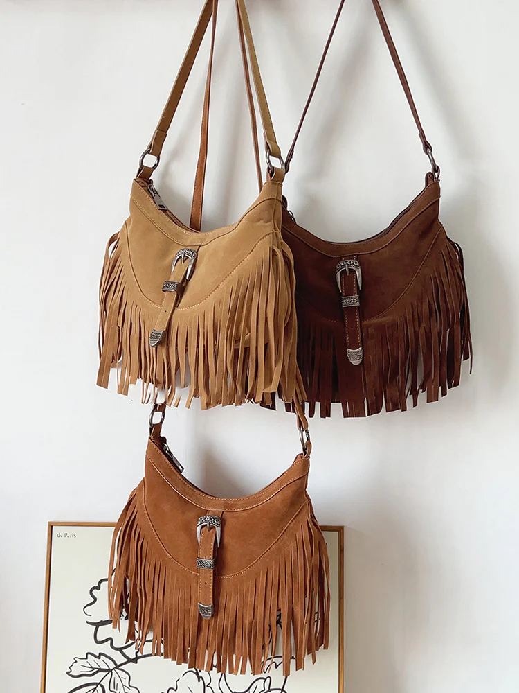 Soft Suede Shoulder Bag with Tassel