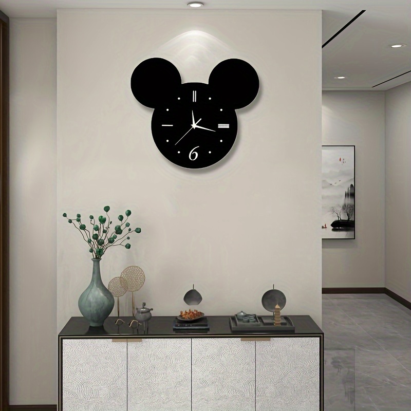 Chic Black Bear Cartoon Wall Clock - Silent, Modern Acrylic Decor for Living Room, Bedroom, Dining Area - No-Drill Installation