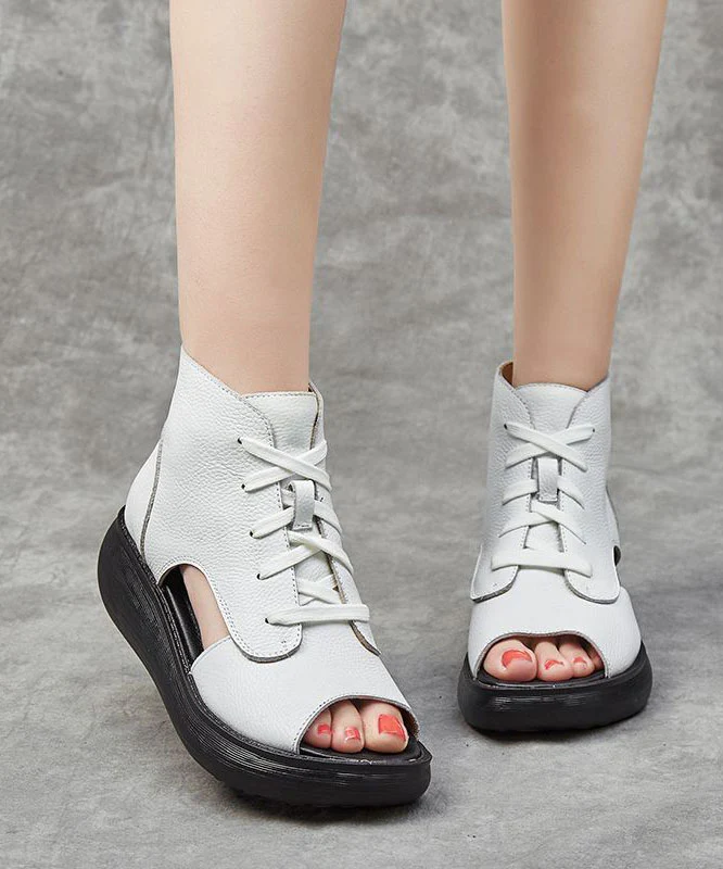 Unique Cross Strap Wedge Sandals Black Cowhide Leather