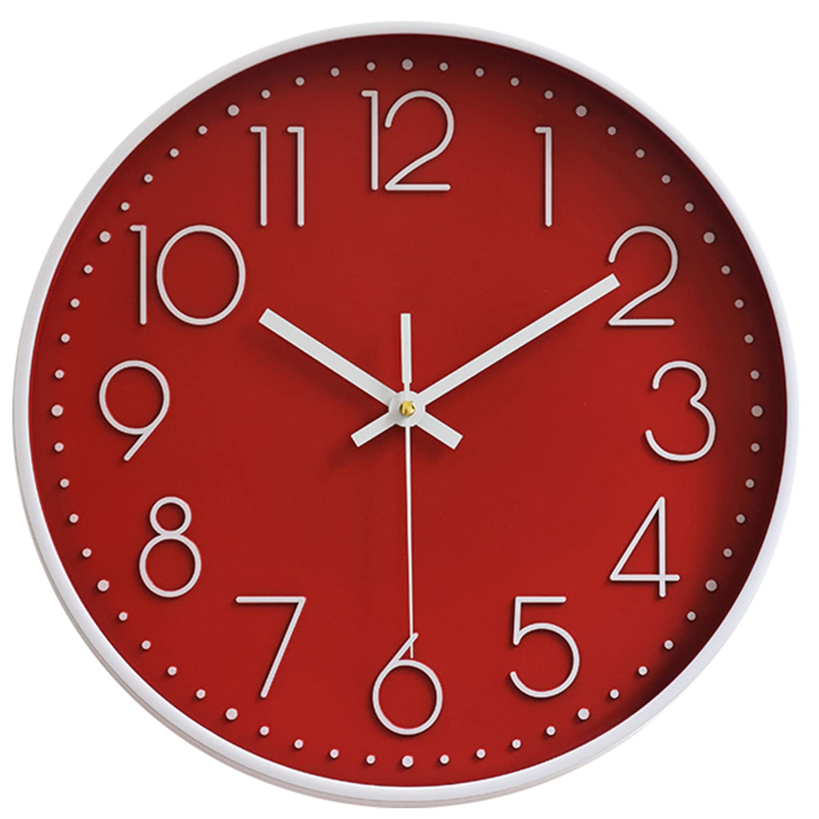 Wall Clocks Battery Operated Non-Ticking Red Clock 12 Inch Kitchen Wall Clock Quartz Silent Movement Large Decorative Clock Arabic Numerical for Home Office Decor - Red