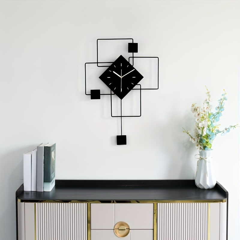 1pc Modern Black Iron Wall Clock - Silent, Battery Powered, Perfect for Office, Home, Dining Room, Bedroom, School, Living Room