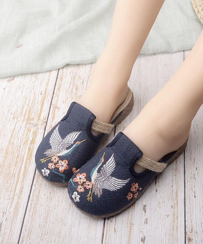 Casual Khaki Embroidered Linen Fabric Slippers Shoes
