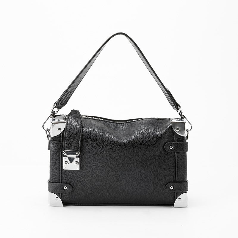 Leather Body Box Shoulder Handbag
