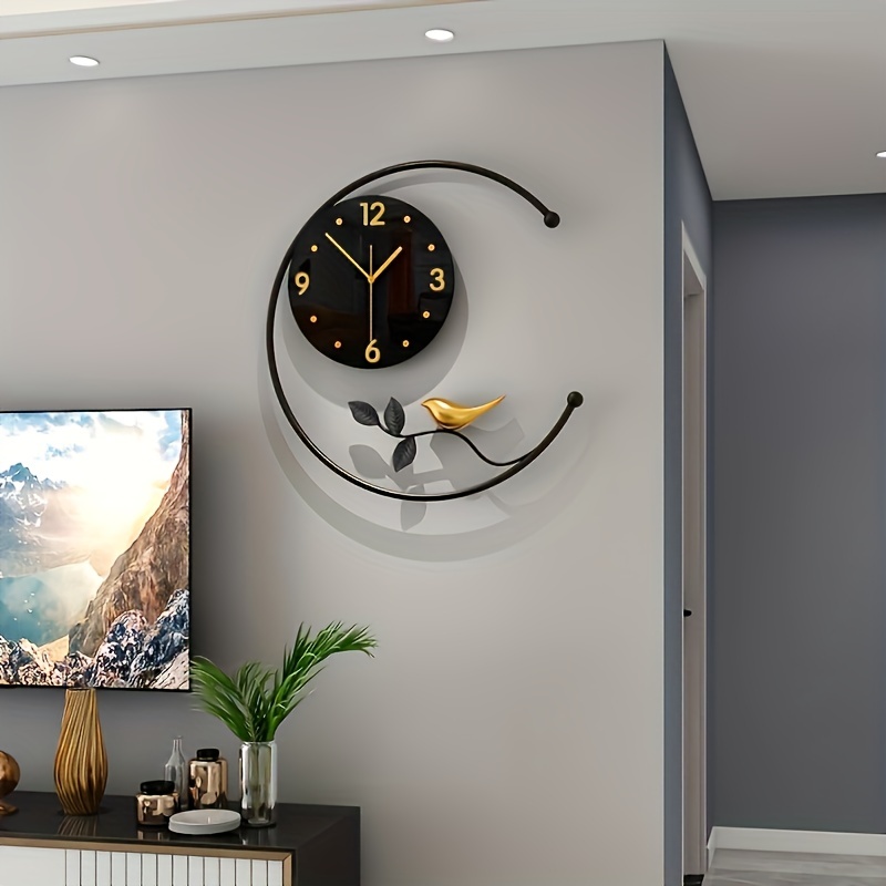 1pc Large Wall Clock, 45.72cm Modern Leaves Decor Big Wall Clock For Kitchen Bedroom Home Decoration Battery Operated Wall Clock Dining Room Bathroom Office Decor