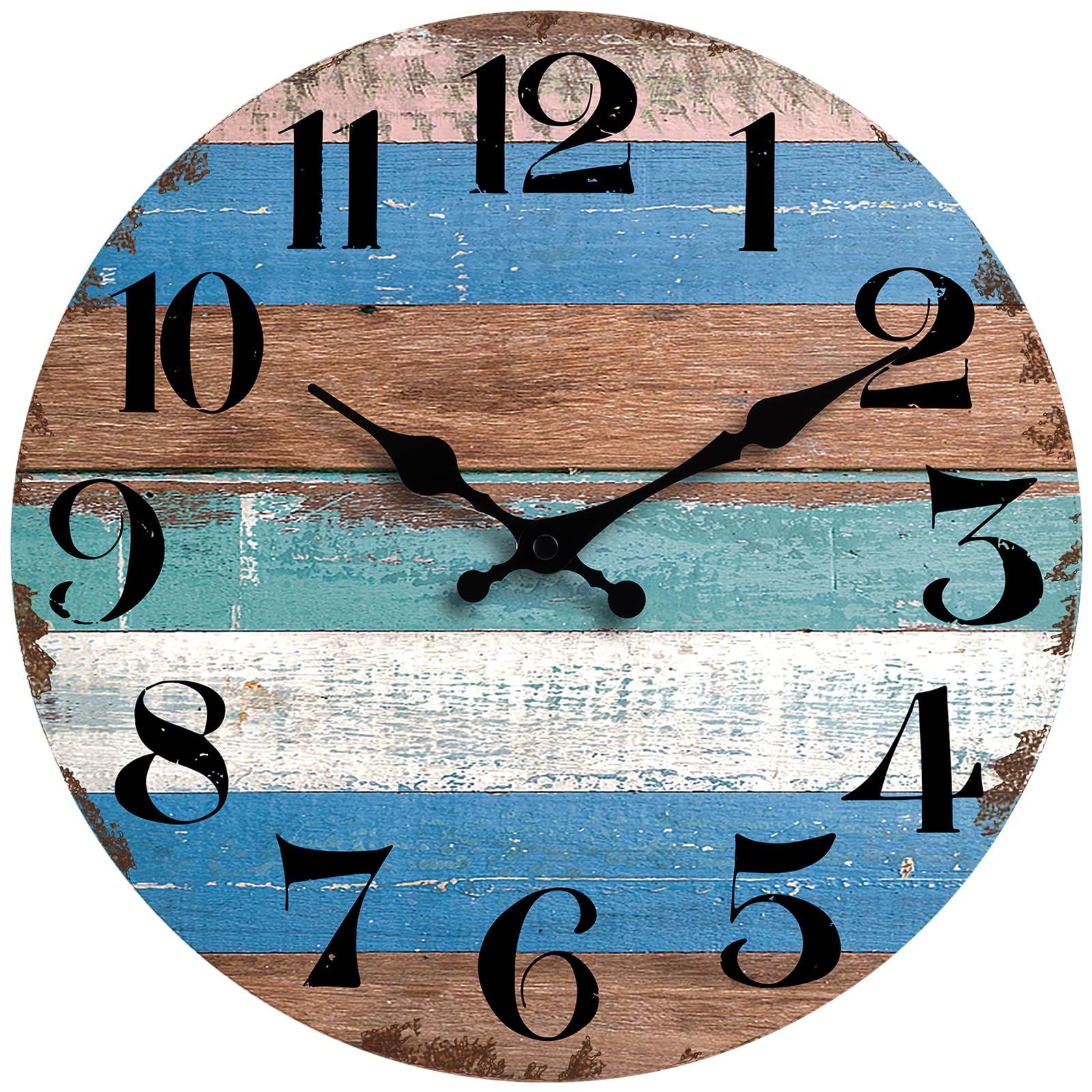 Wall Clock 10 Inch Countryside Wall Clock Rustic Wooden Wall Clocks Retro Vintage Style Silent Non Ticking Battery Operated Decorative for Living Room,Kitchen,Bedroom,Office,Bar(Blue)