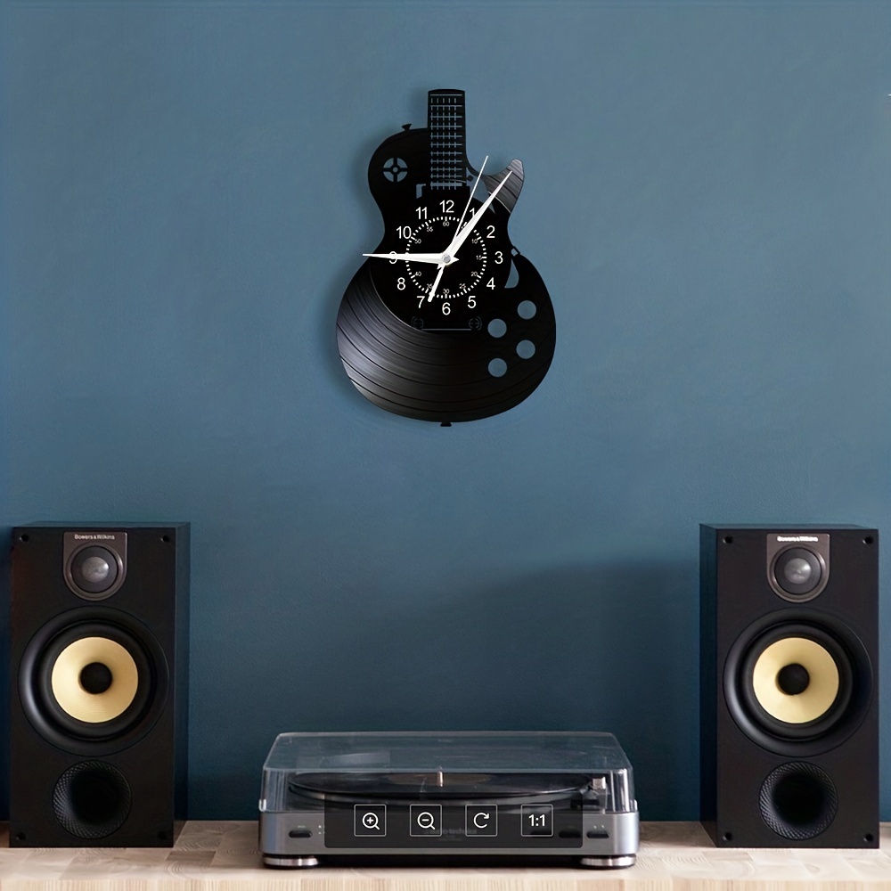 1pc Guitar Vinyl Wall Clock Gifts For Holiday, Black Music Wall Clock Instrument Art Unique Gifts For Men Women Guitar Player For Birthday Wall Decor, Fall Halloween Decor