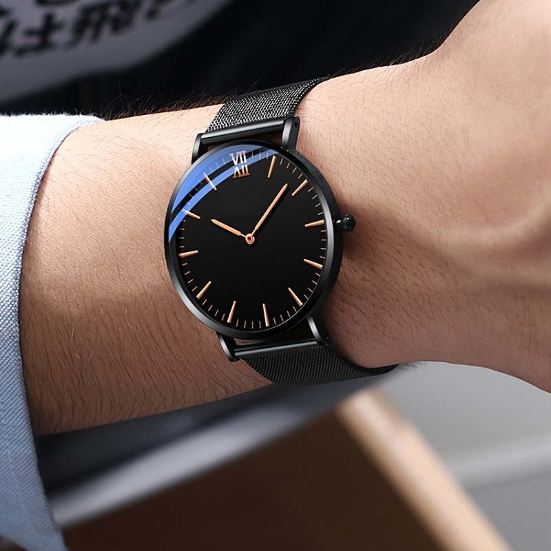 Hot Selling Ultra-thin Men's Watch Simple Two-pin Roman Scale Men's Mesh Band Watch Blue Light Symphony Glass Atmosphere Men's Watch, Ideal choice for Gifts