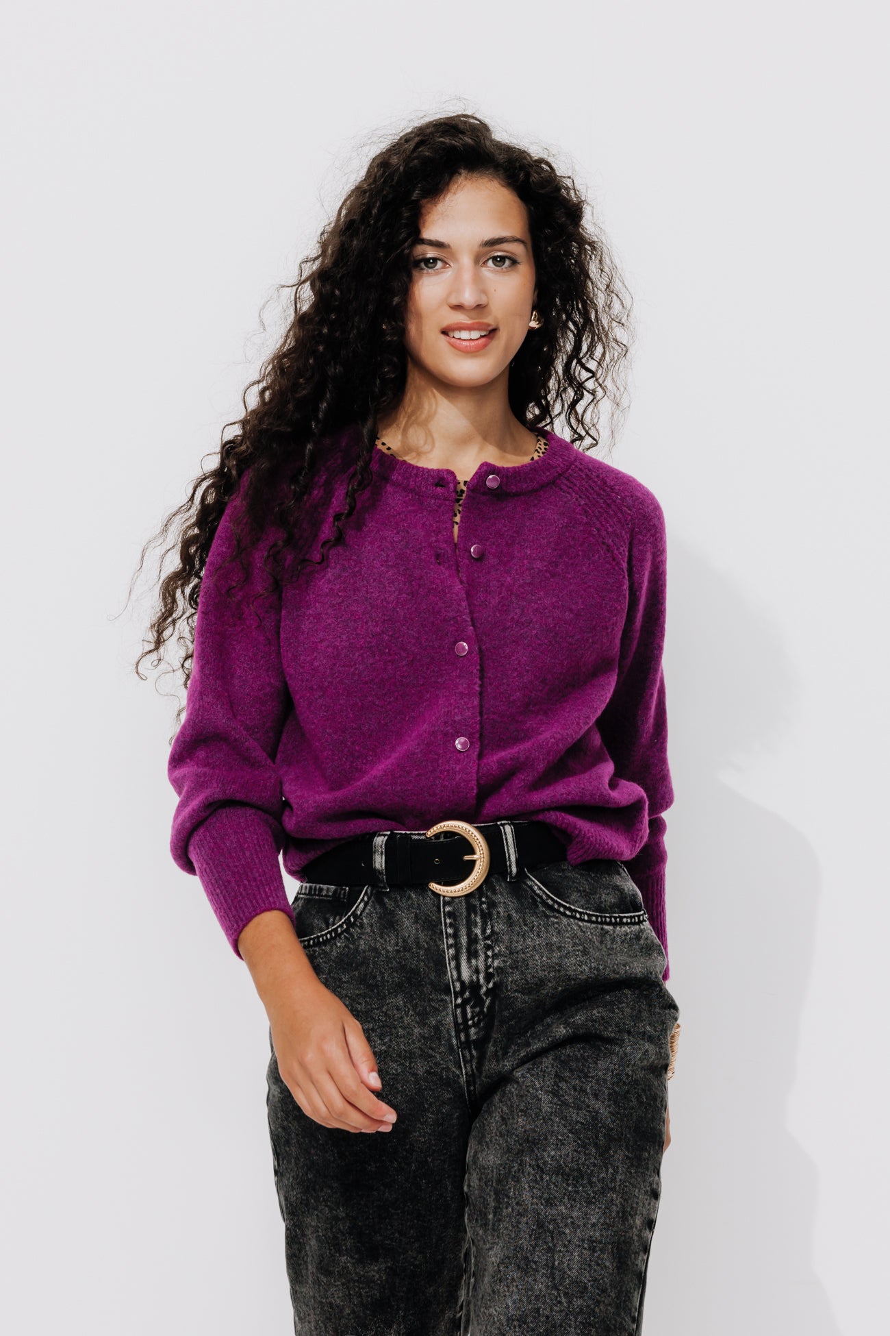 Soft button cardigan - Violet