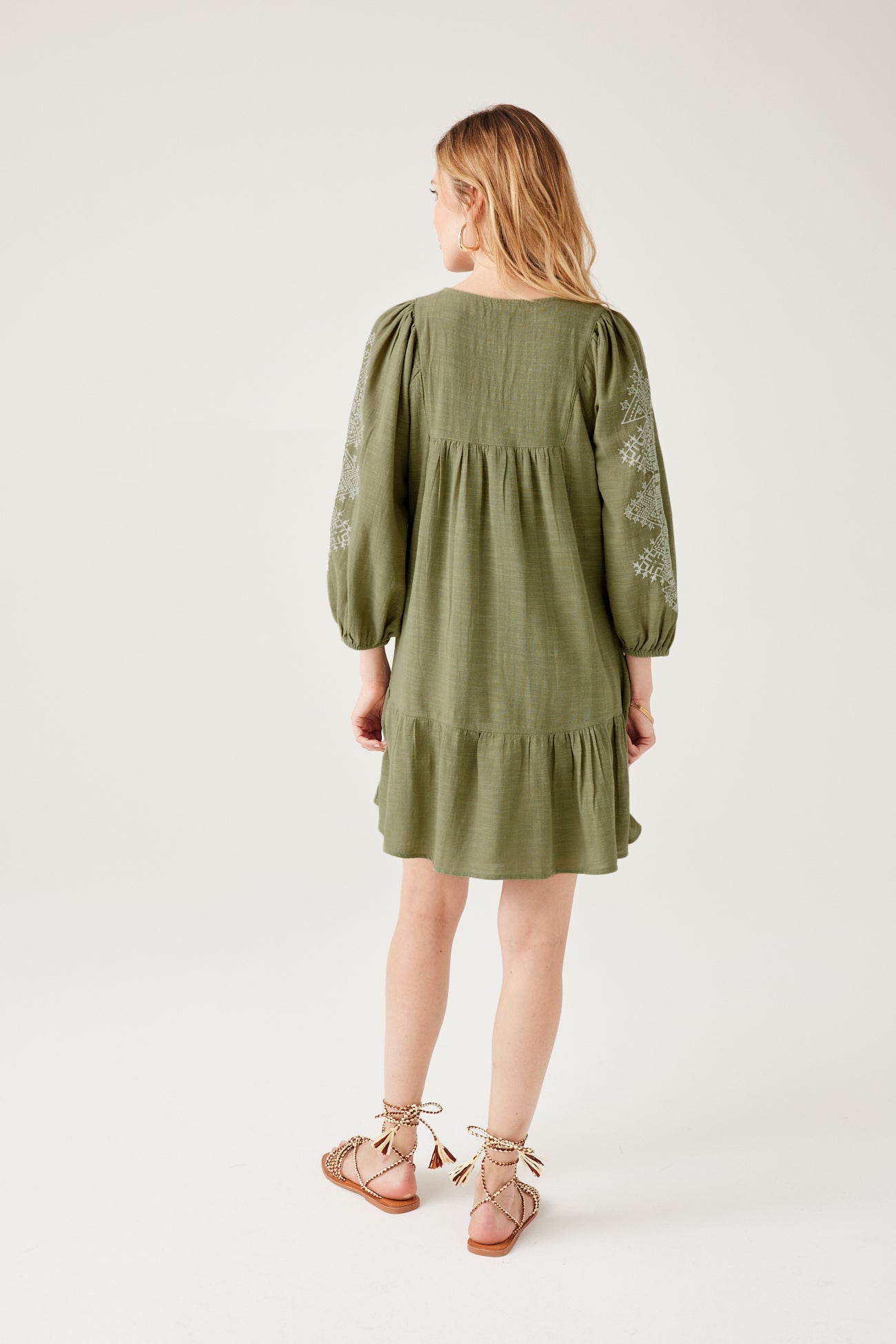 Embroidered babydoll dress - Ecru