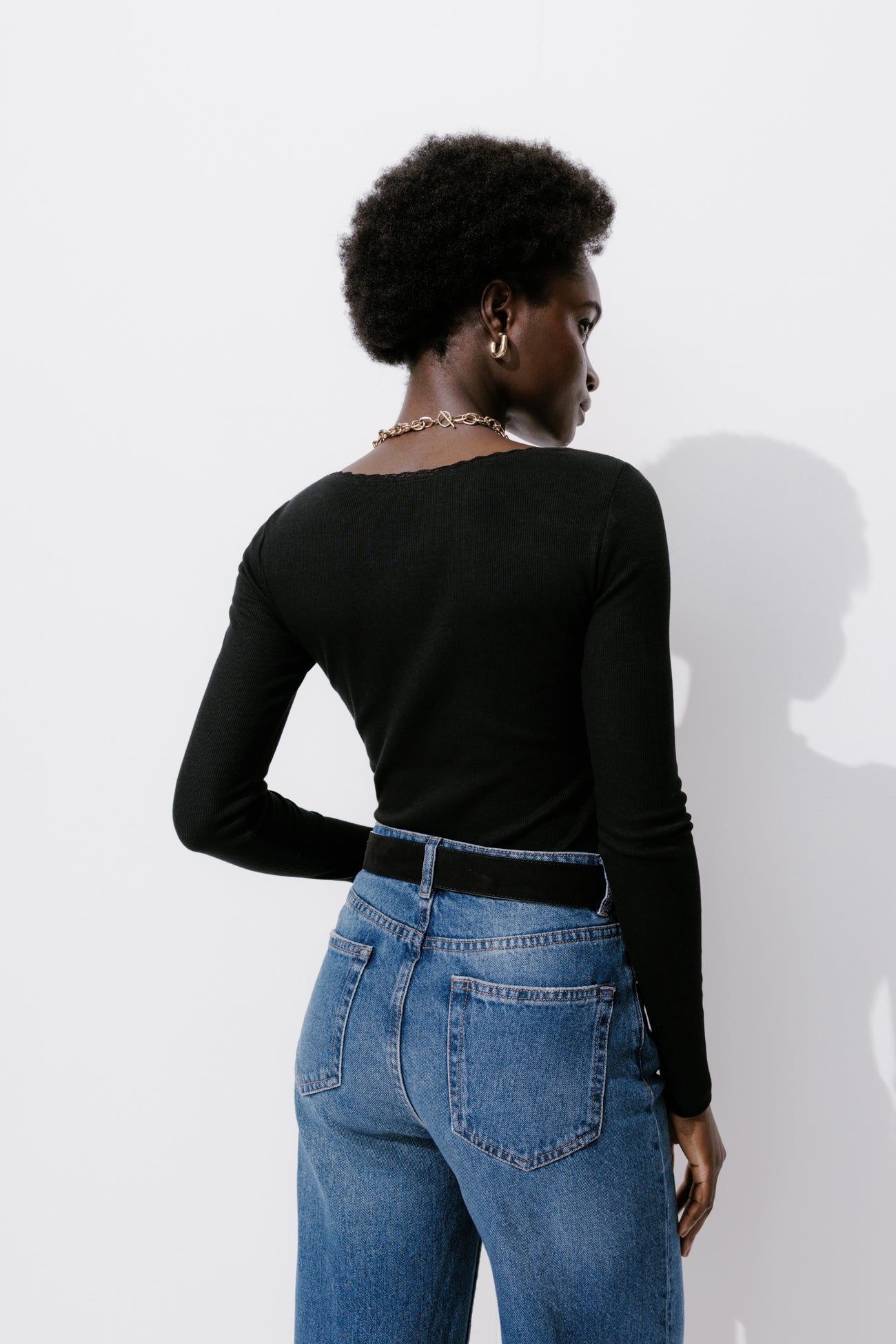 Lace detail ribbed top - Ecru