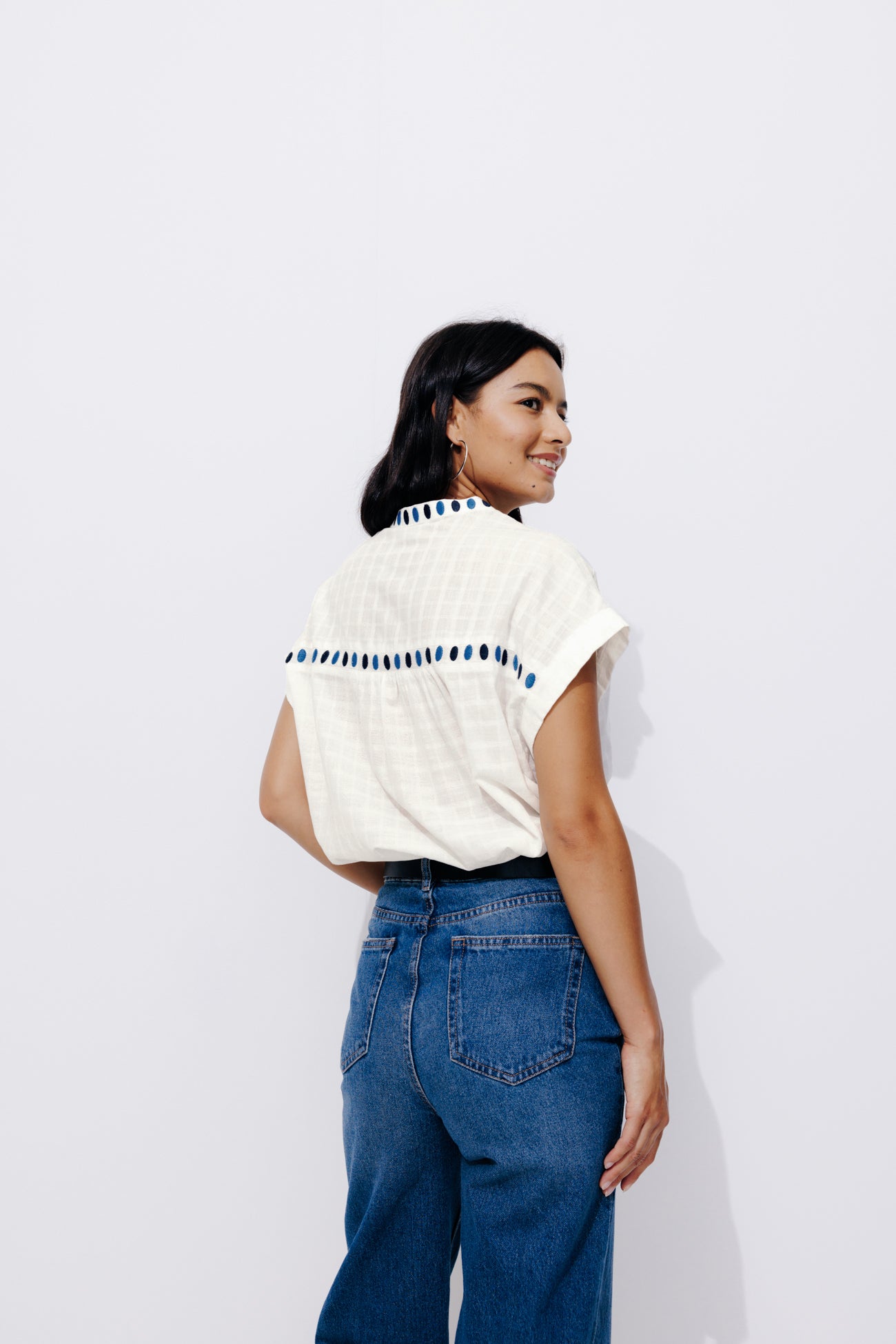 Embroidered cotton blouse - Ecru