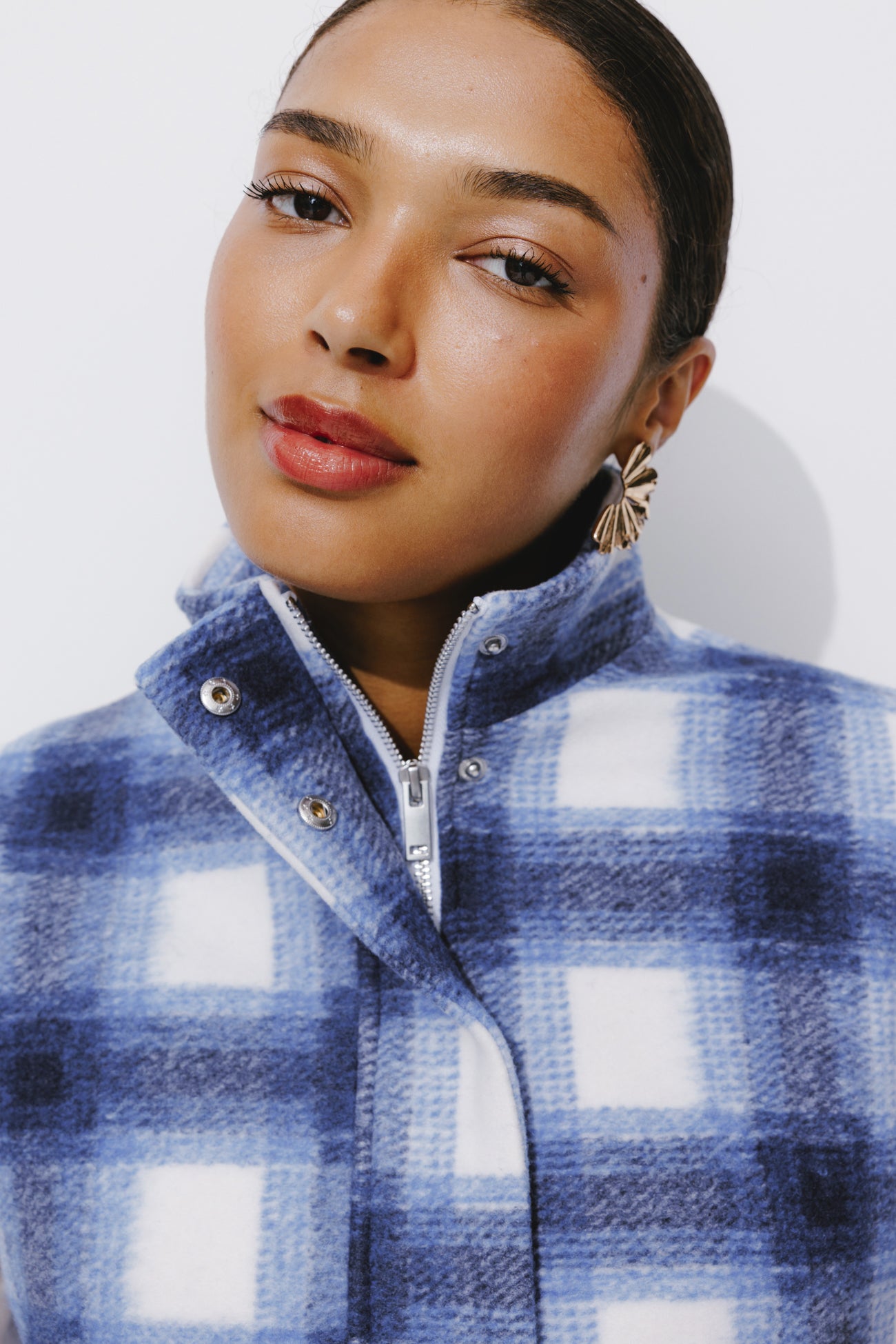 Sleeveless checked jacket - Black print