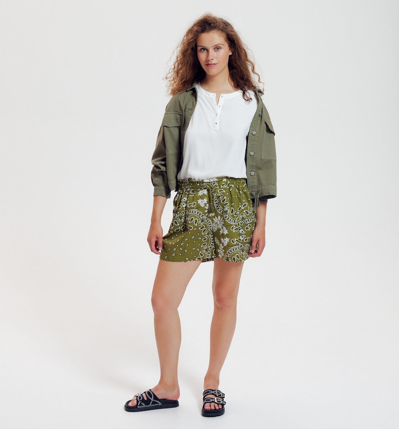 Short-sleeved blouse - Green print