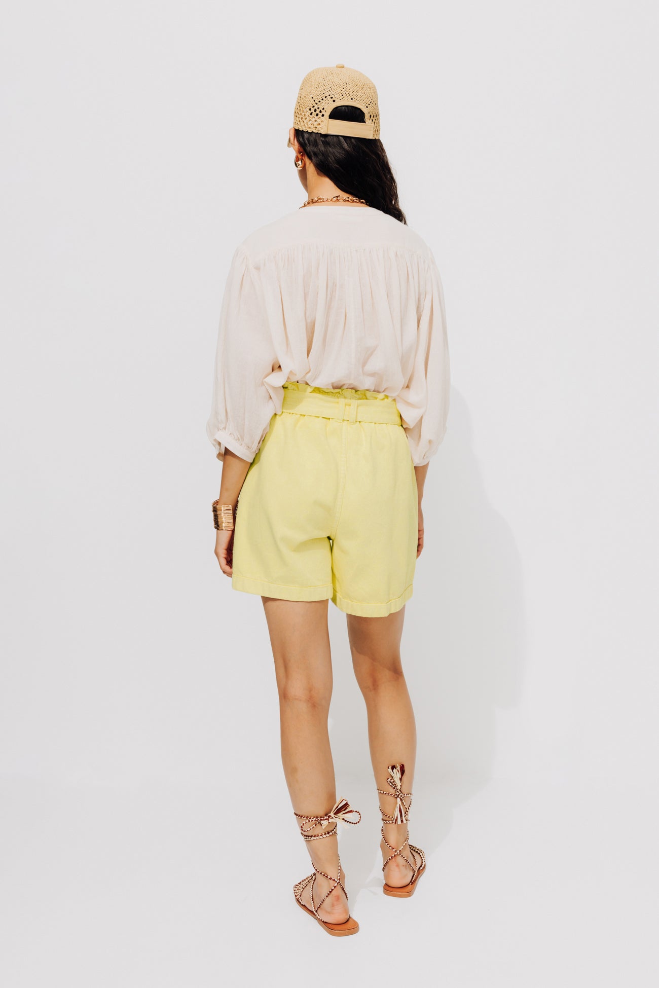 High-waist paperbag shorts - Light yellow