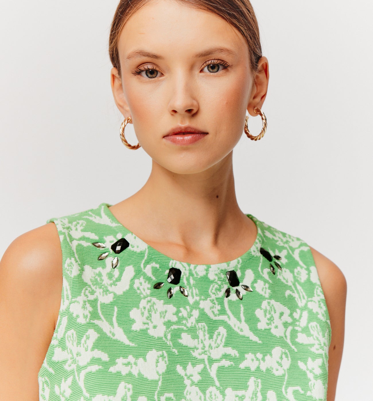 Jersey jacquard sleeveless top - Green print
