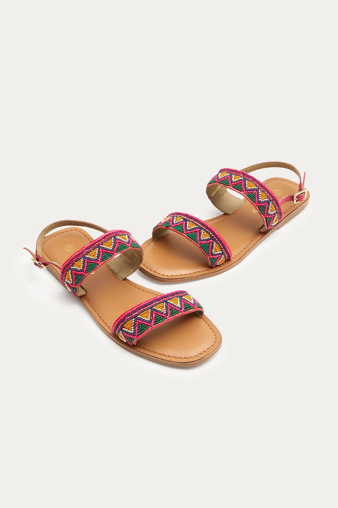 Beaded open sandals - Raspberry red