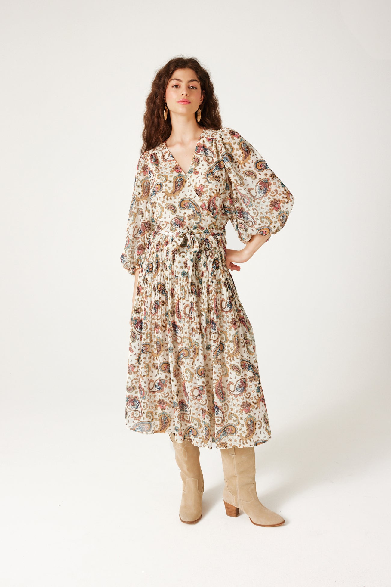 Patterned midi dress - Ecru print