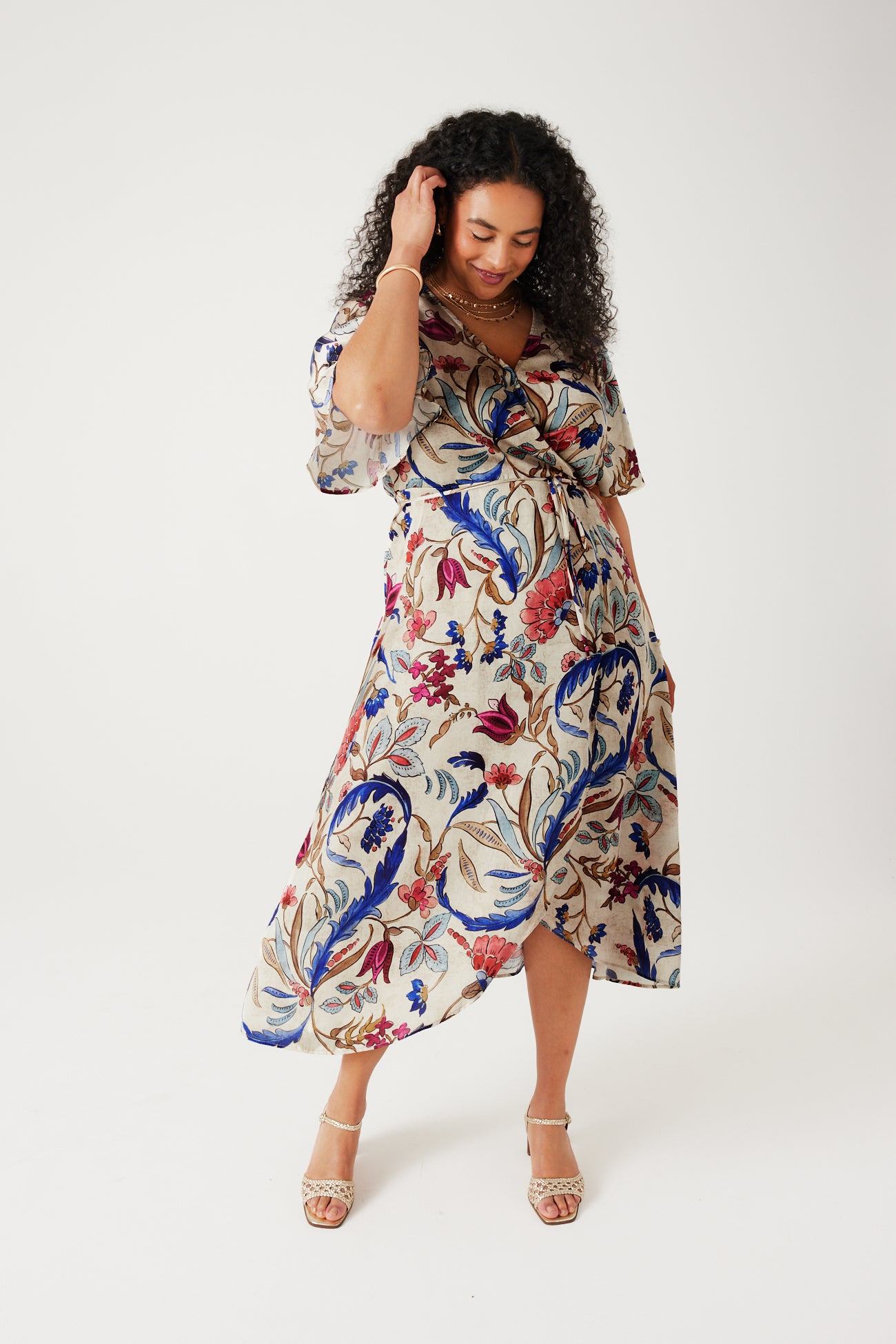 Satin crossover dress - Ecru print