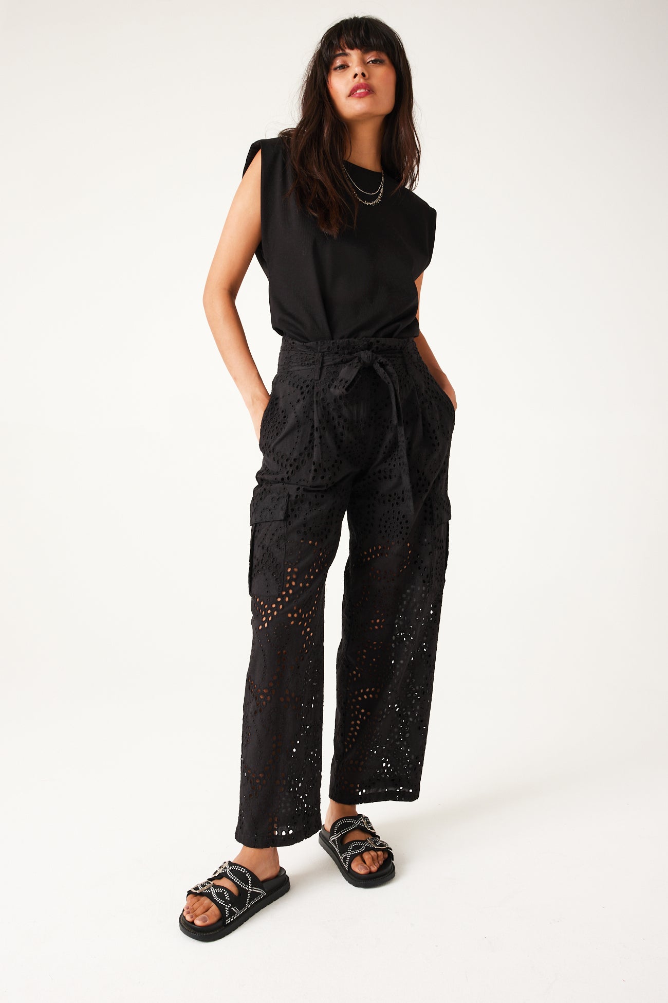 Broderie anglaise trousers - Black