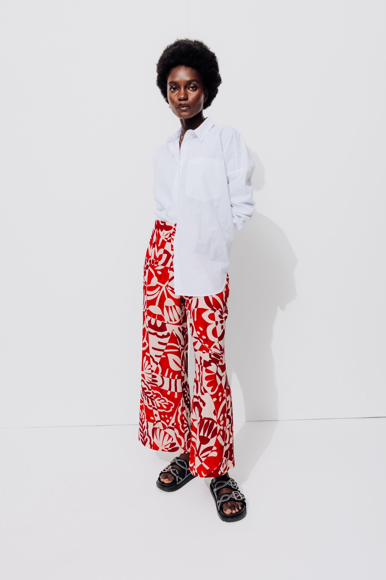 Short wideleg trousers - Ecru print