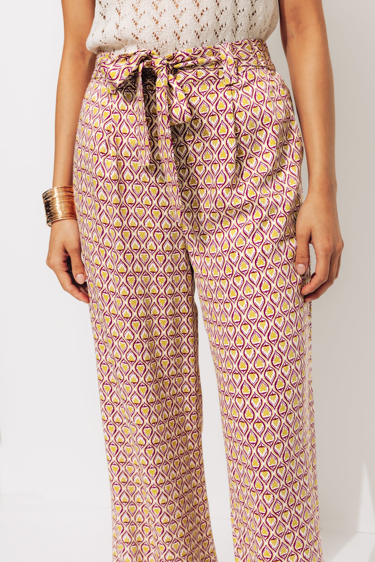 High-waist wideleg trousers - Ochre print