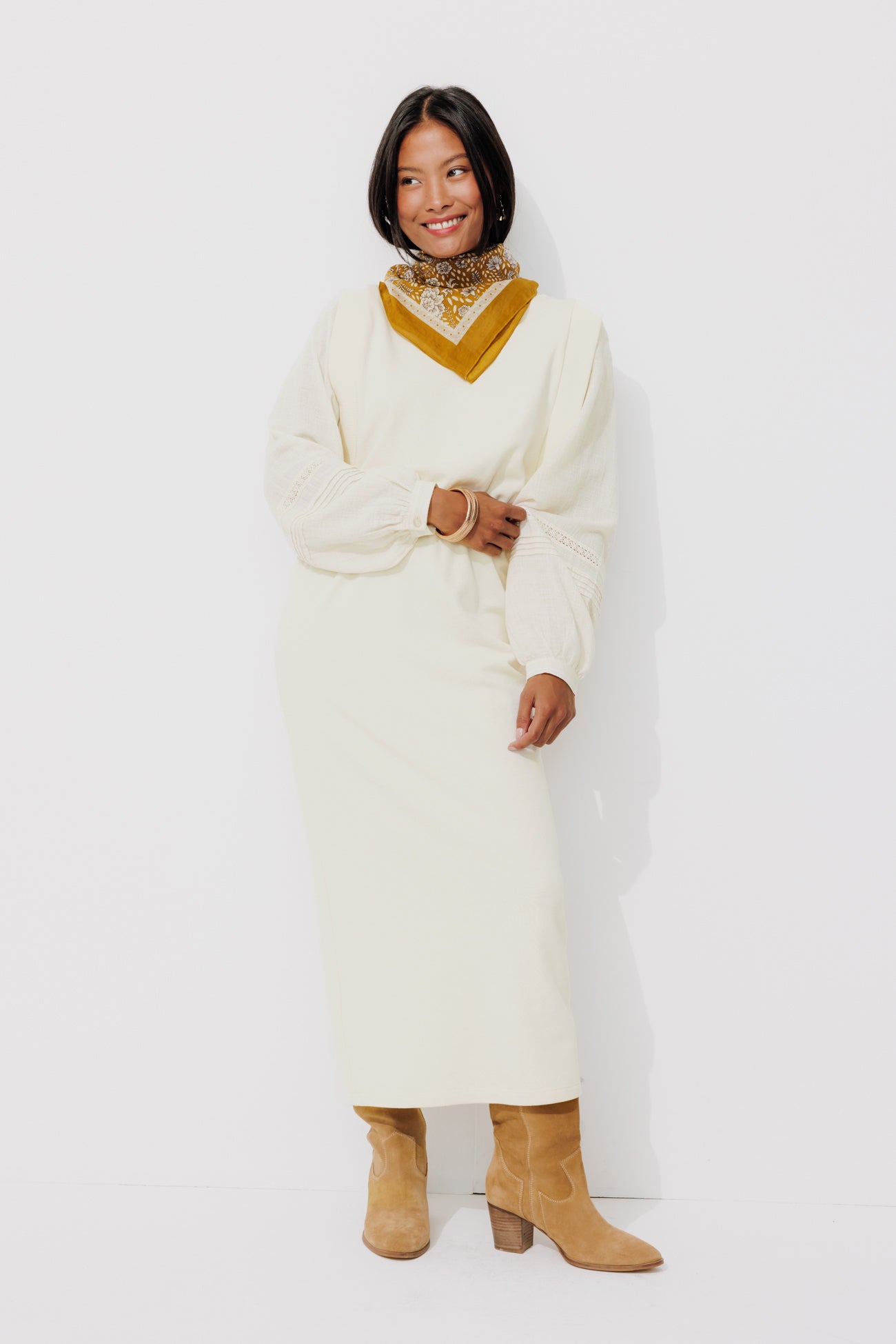 2 in 1 sweatshirt dress - Ecru