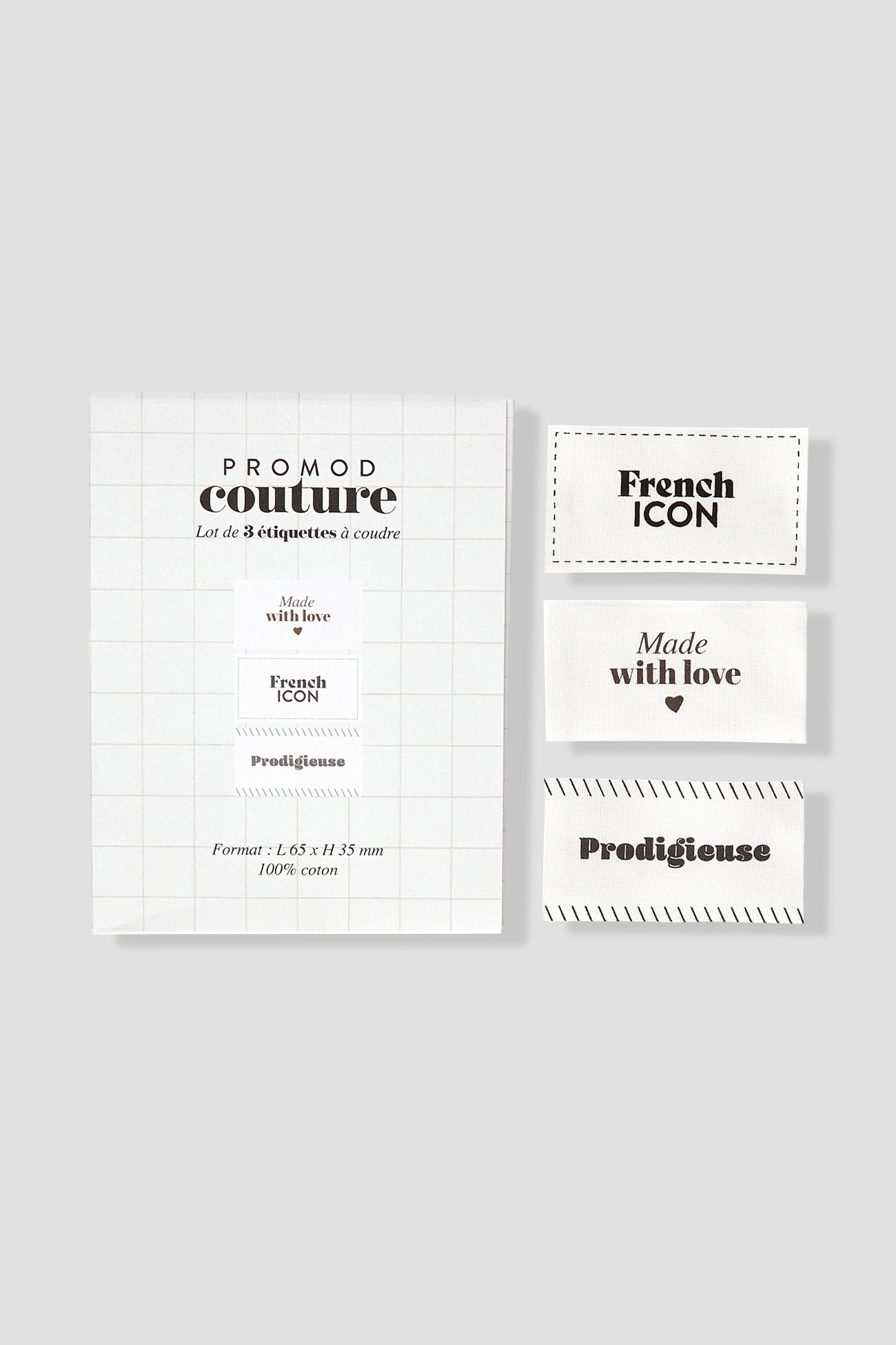 Set of 3 sewing labels - Ecru print