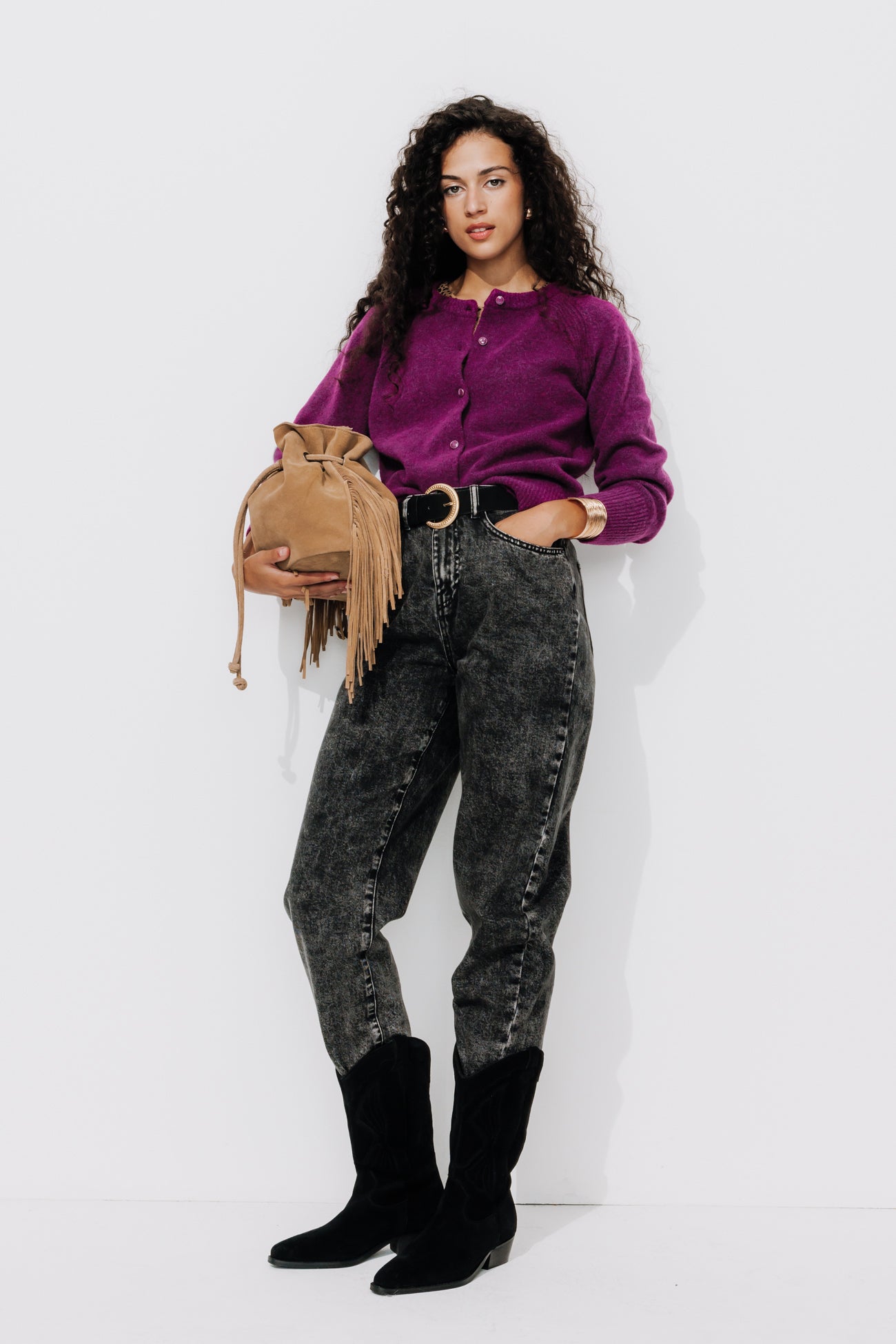 Soft button cardigan - Violet