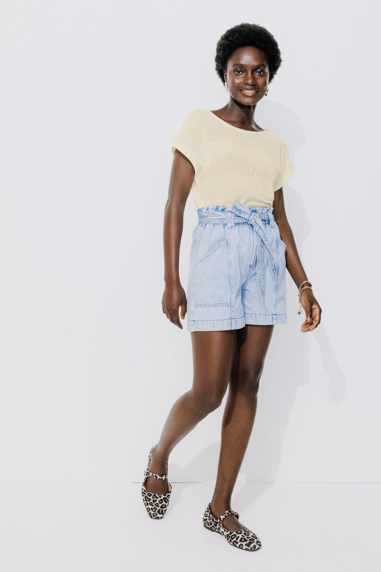 Recto-verso pointelle top - Beige