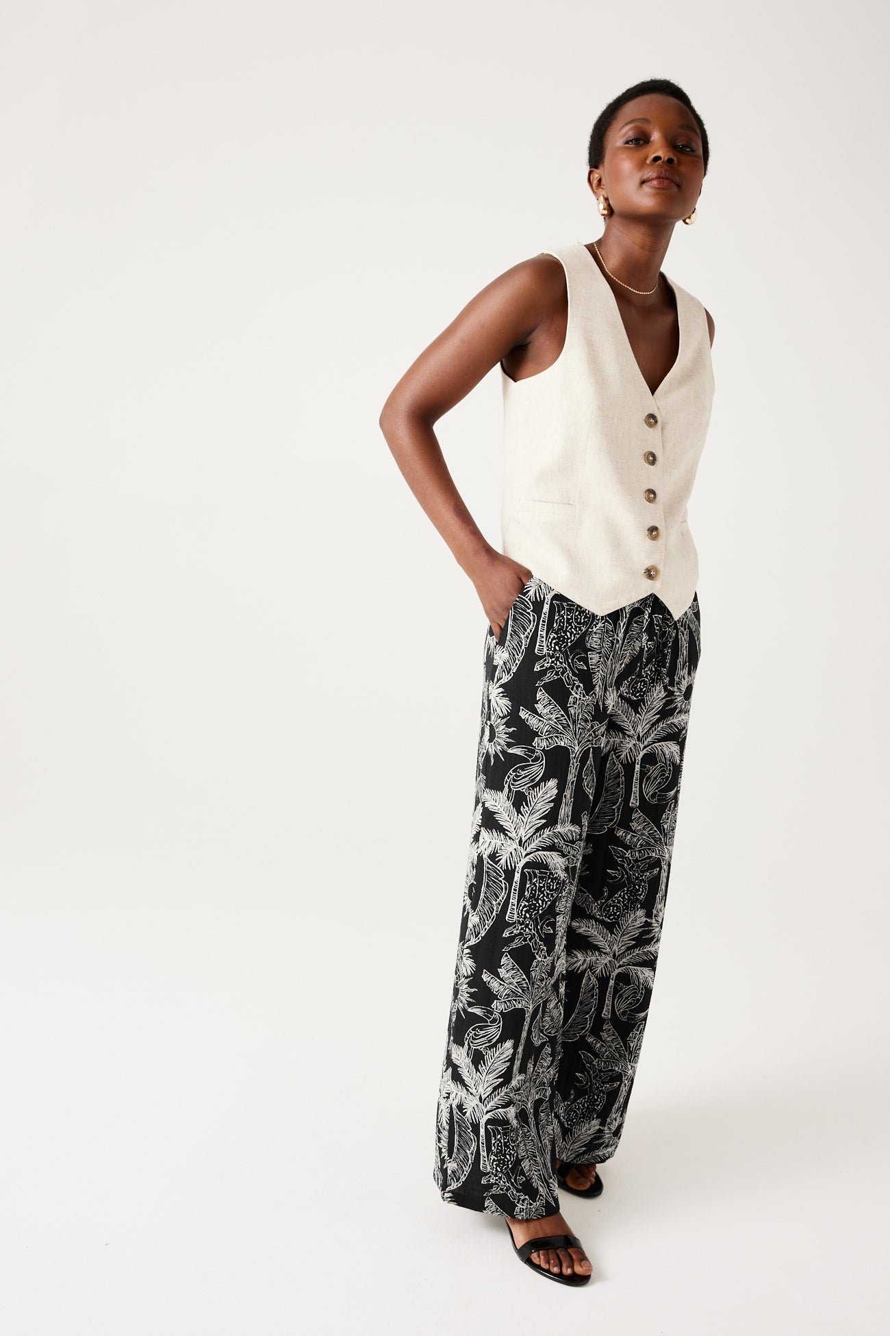 Wideleg patterned trousers - Black print