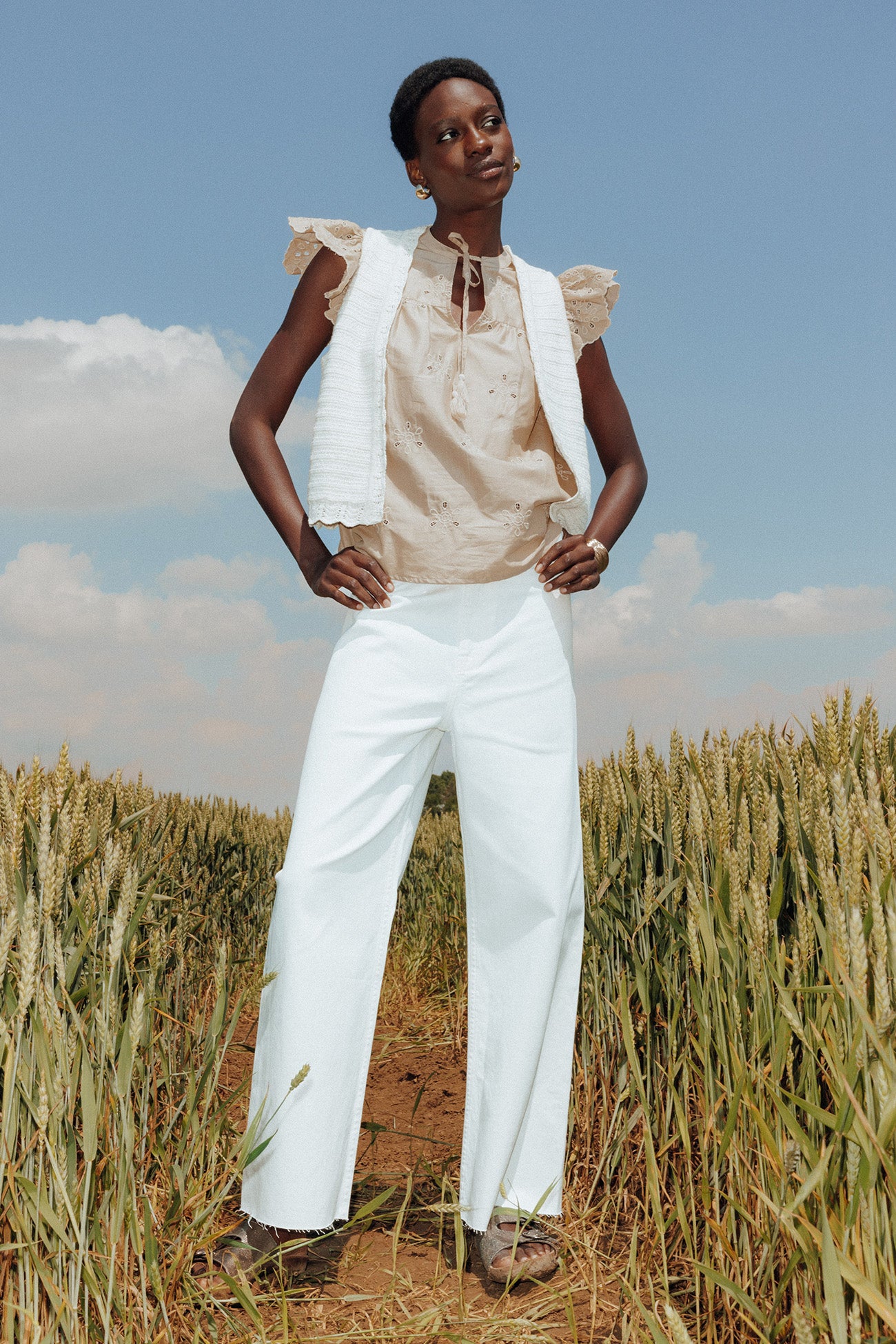 High-waist wideleg trousers - Beige