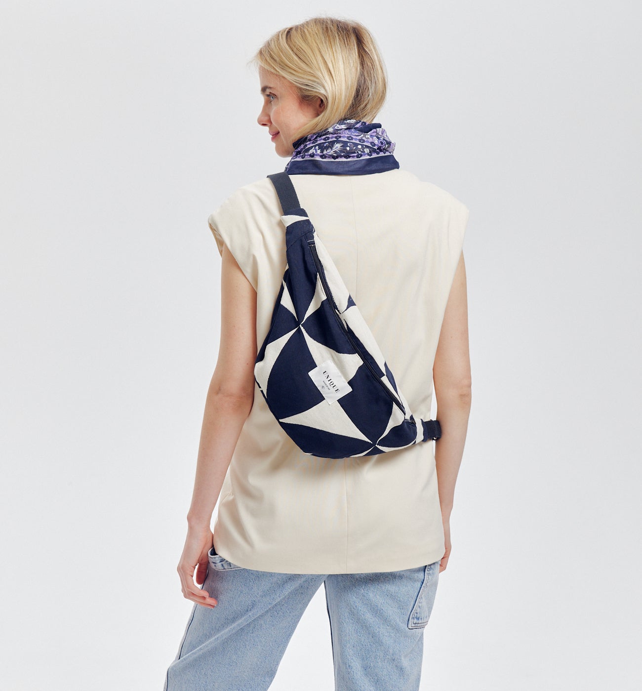 ROXANE banana bag to sew - Navy blue print