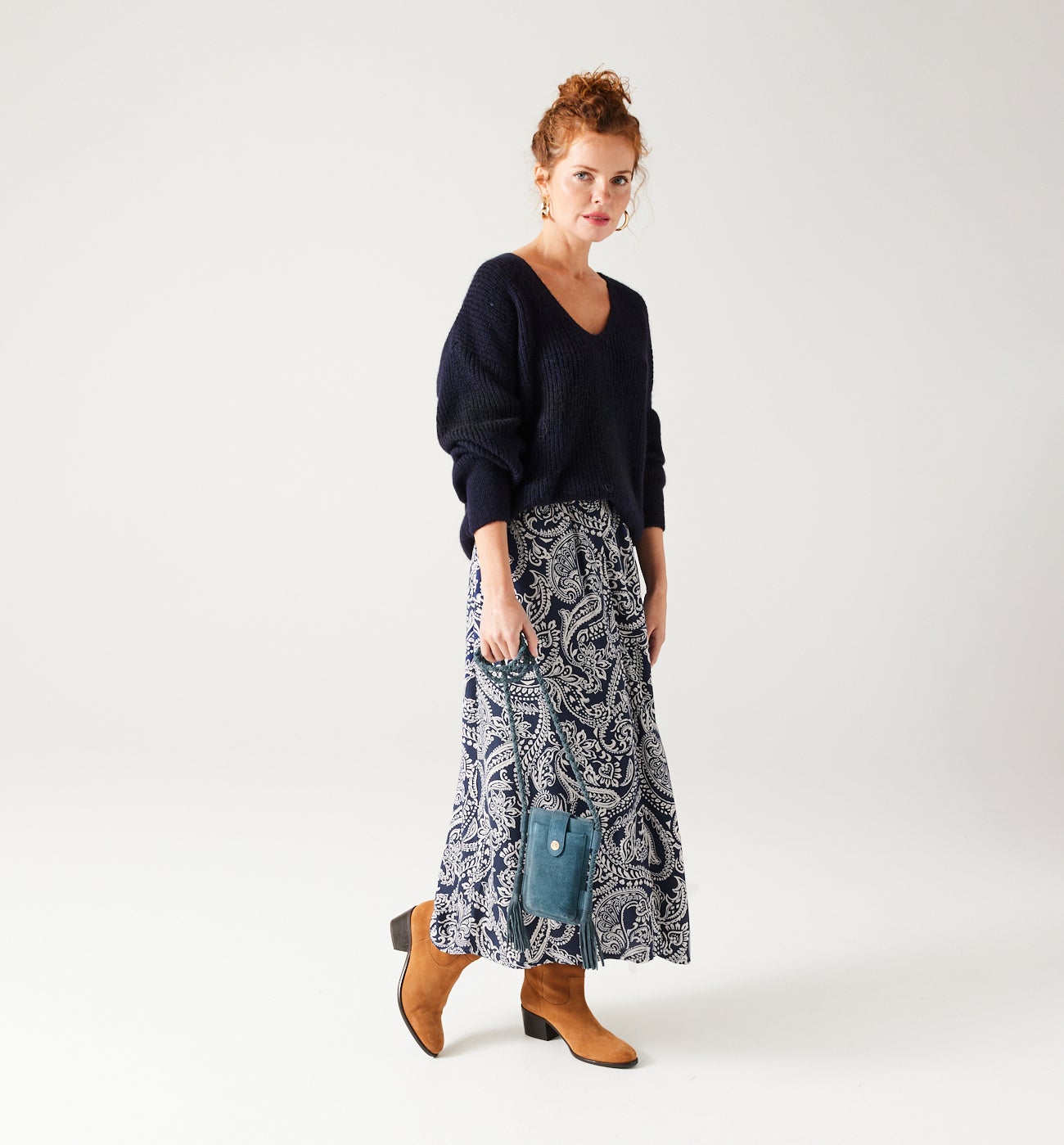 Patterned midi skirt - Beige print