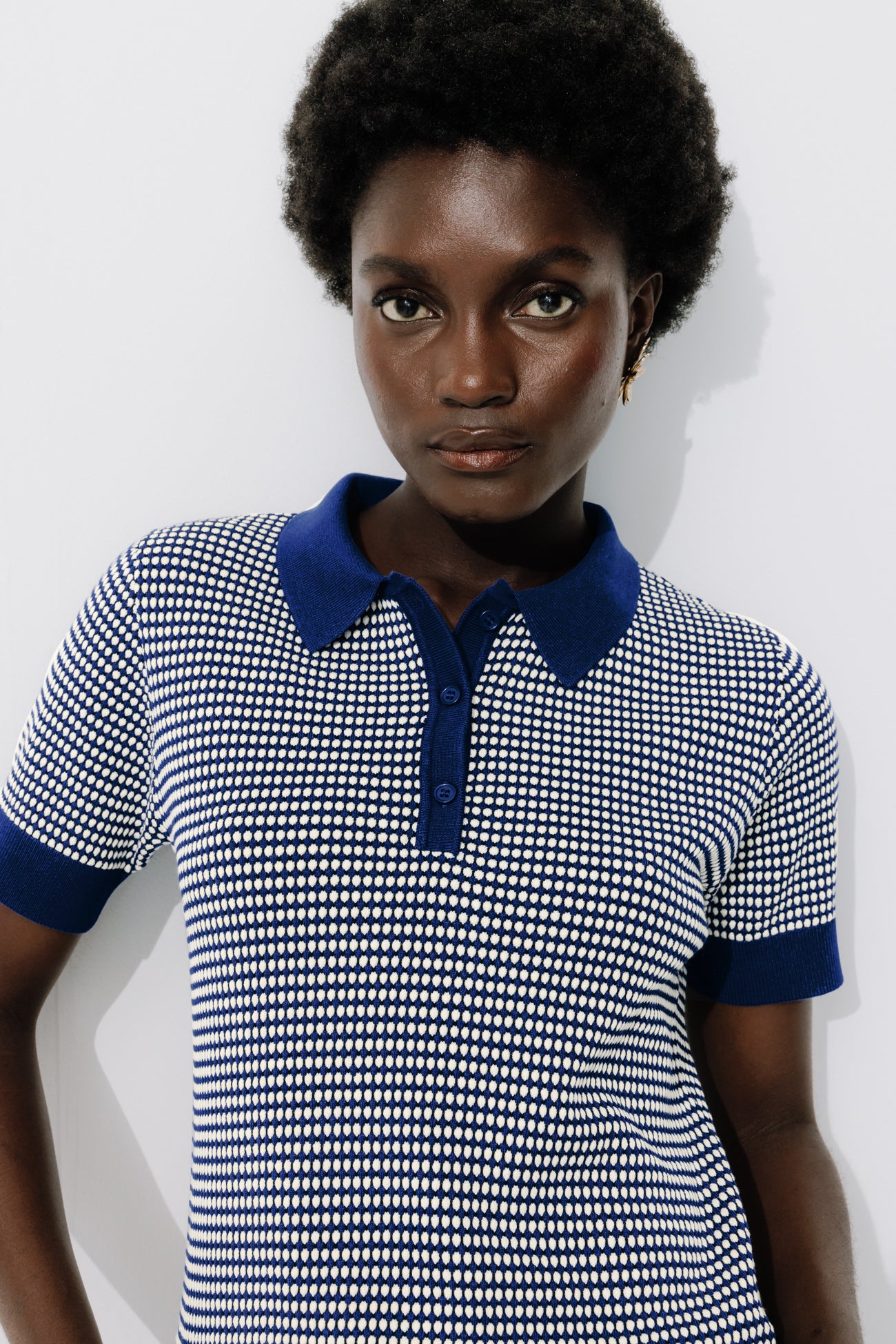 Jacquard-effect polo shirt - Blue print