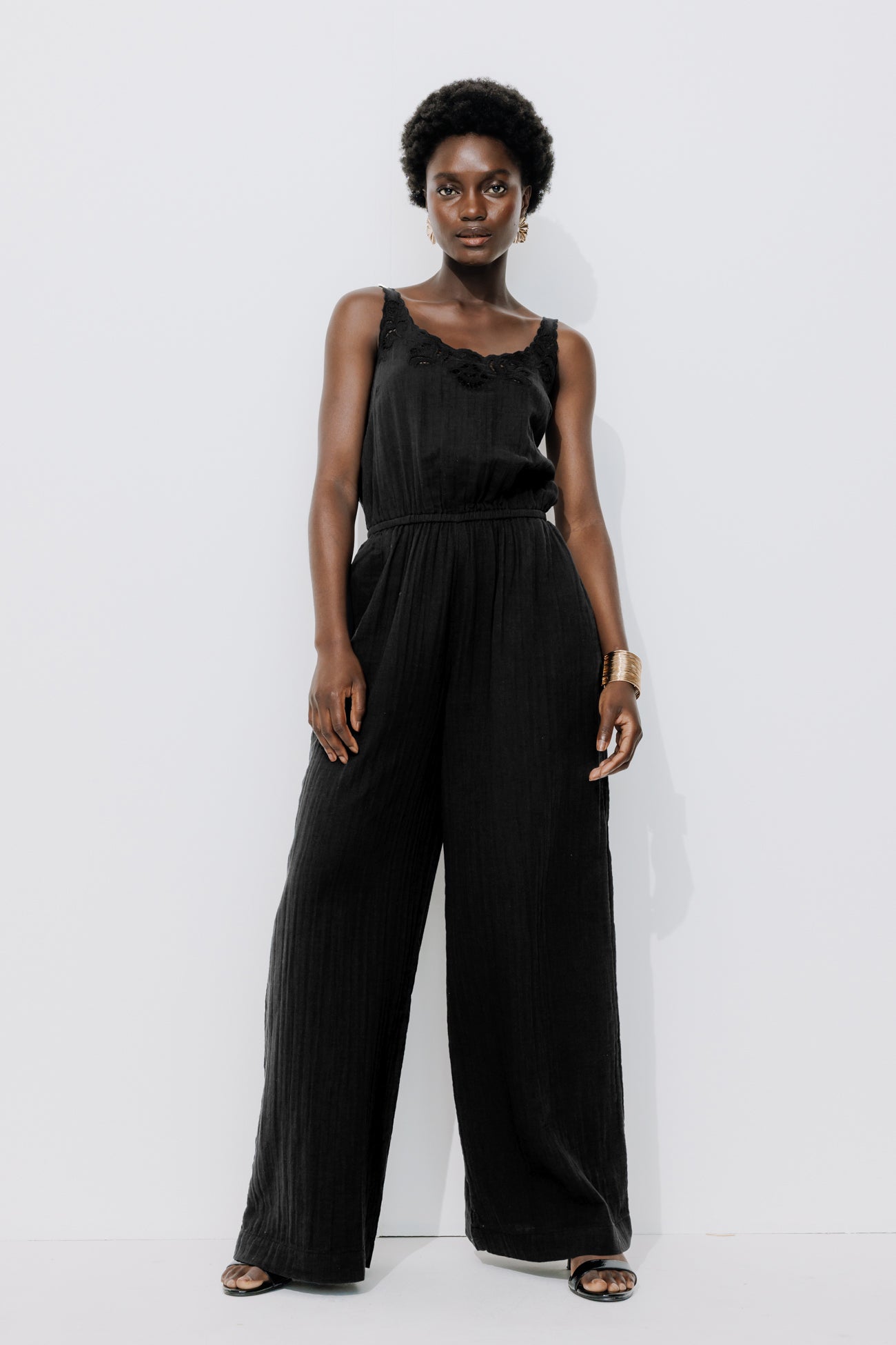 Cotton gauze jumpsuit - Ochre