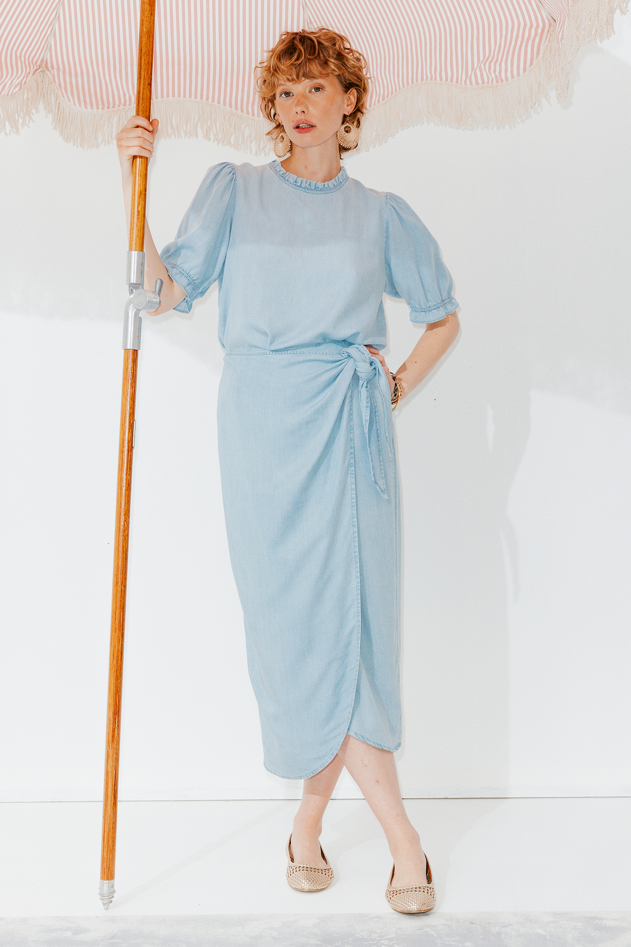 Lyocell crossover skirt - Light denim