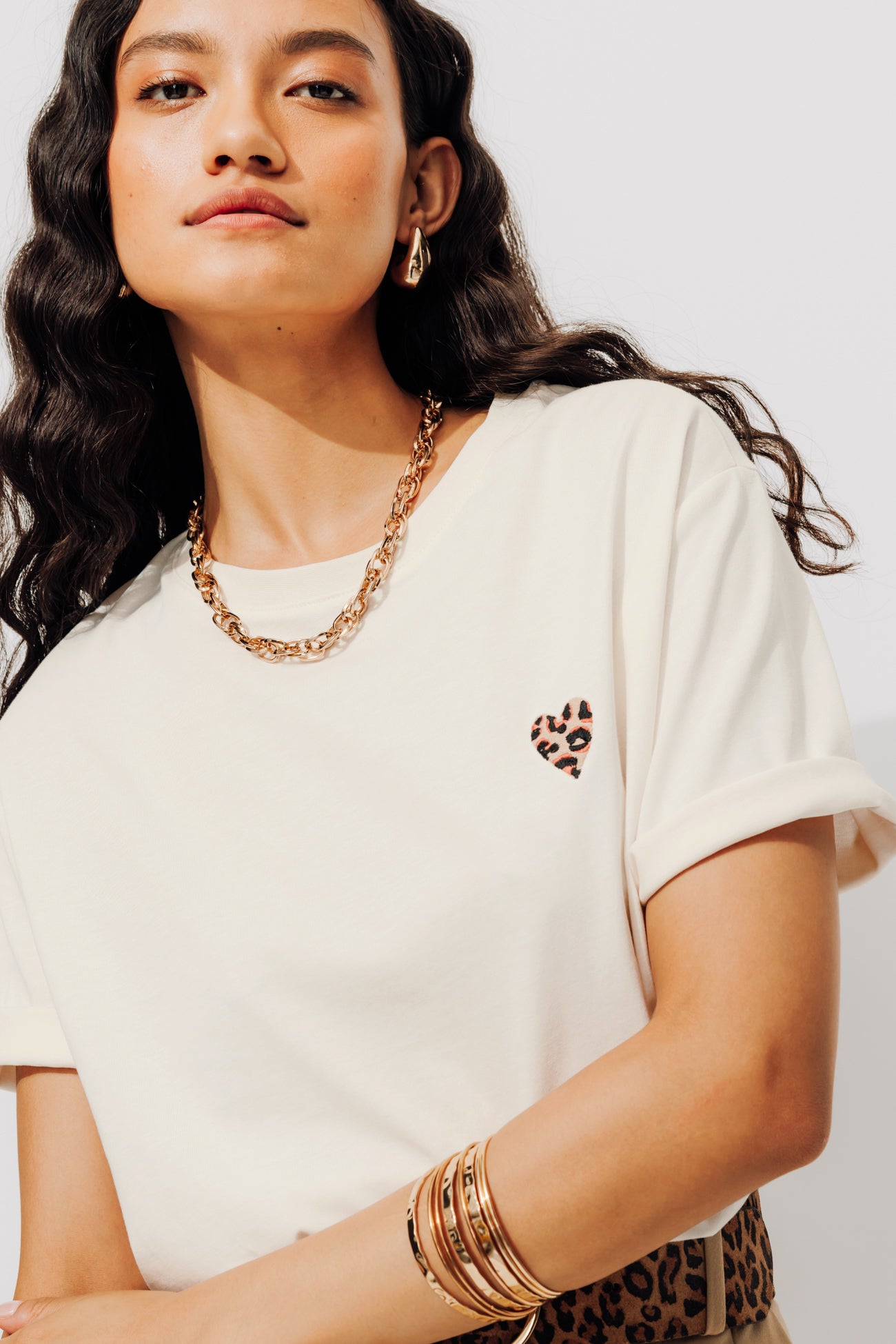 T-shirt with heart motif - Ecru