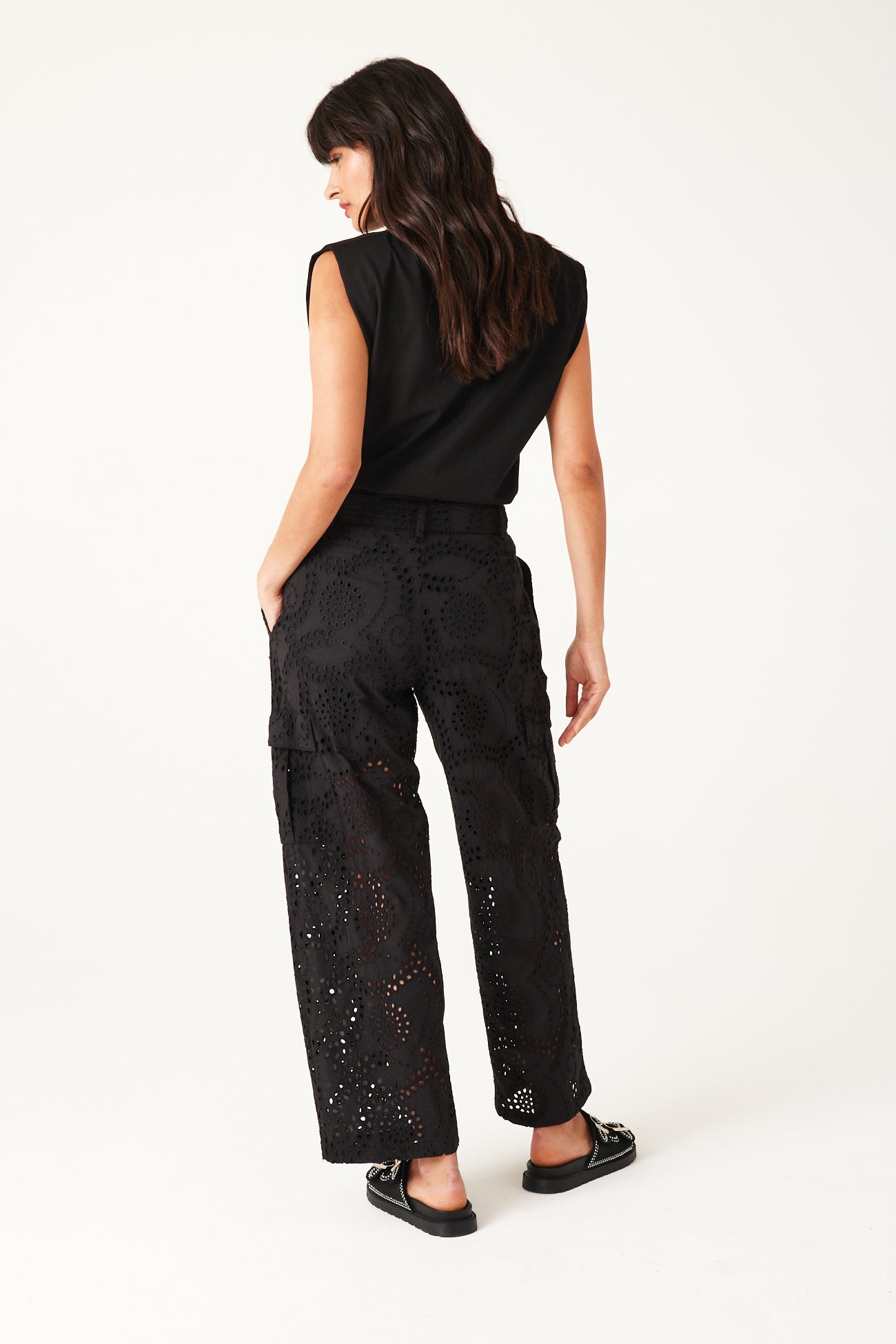 Broderie anglaise trousers - Black