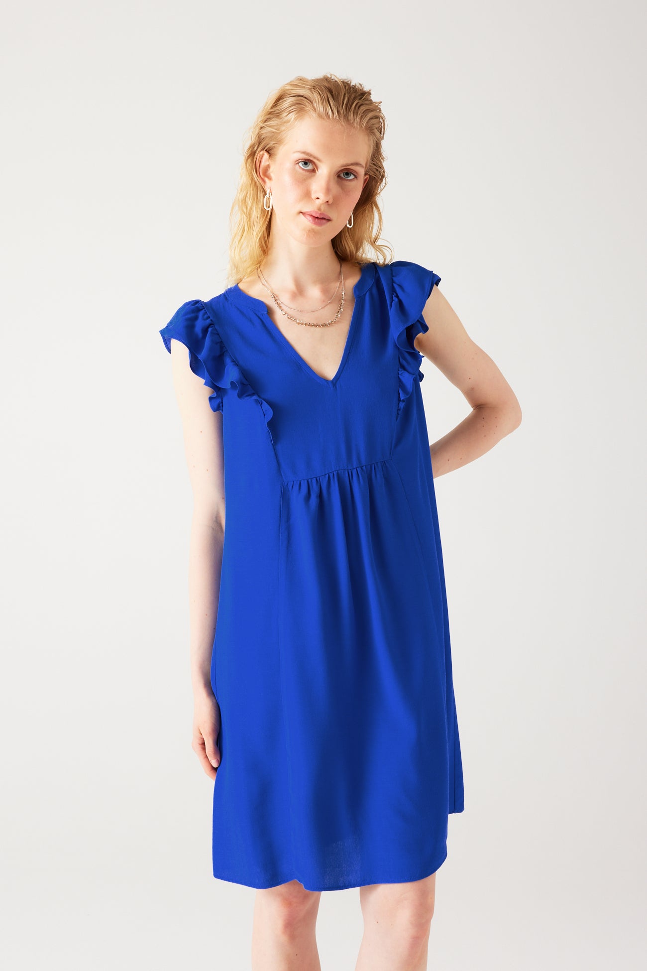 Eco-produced dress - Navy blue print