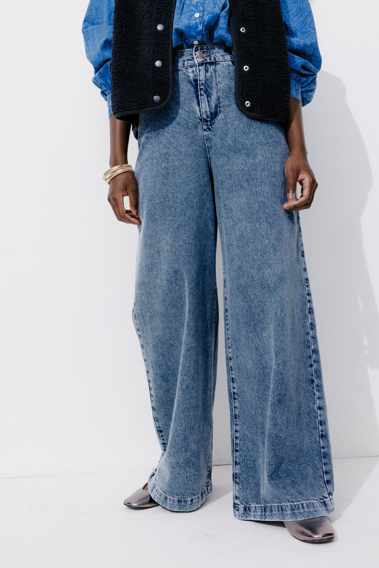 High-waist wideleg jeans - Medium denim