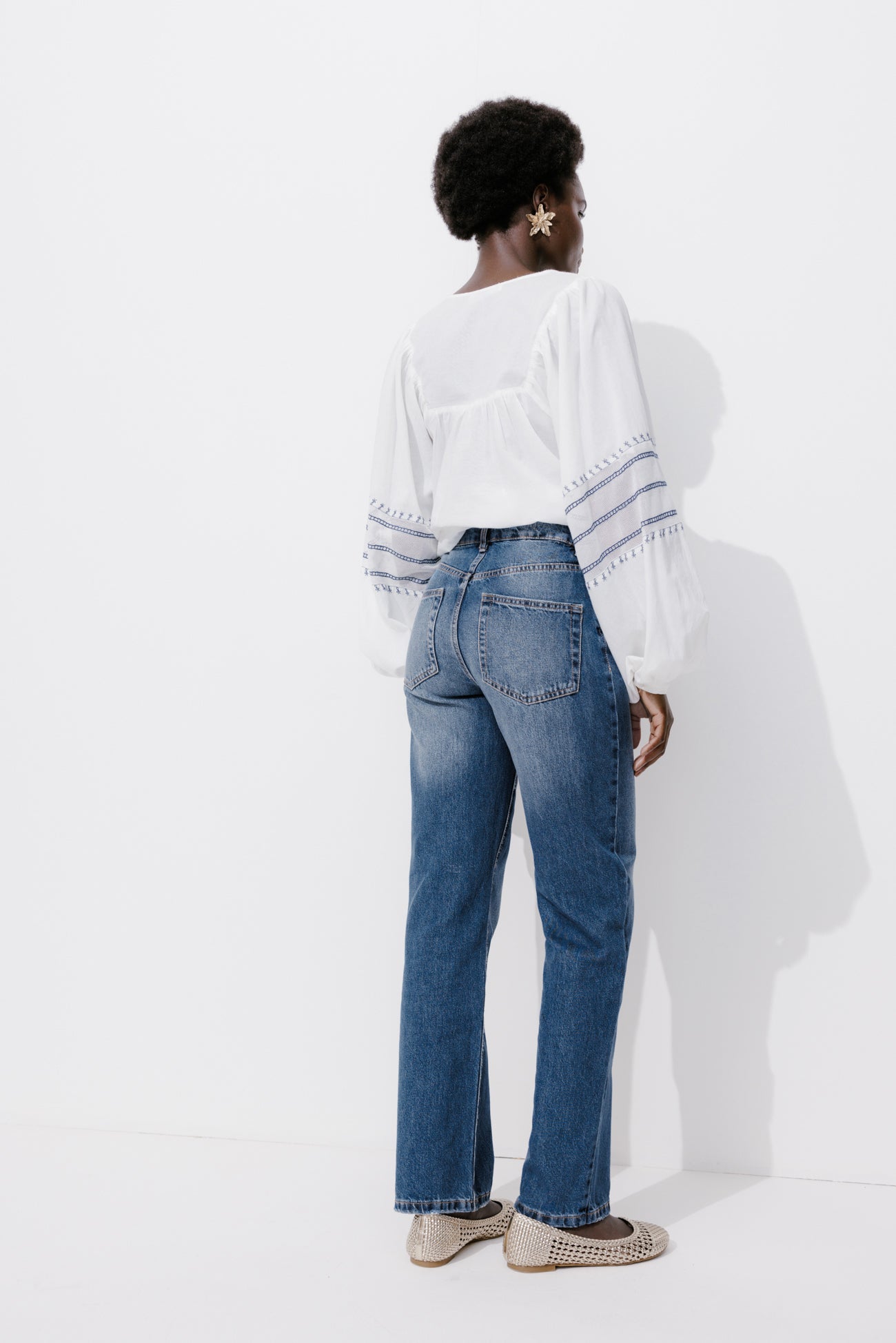 High-waist straight leg jeans - Ecru