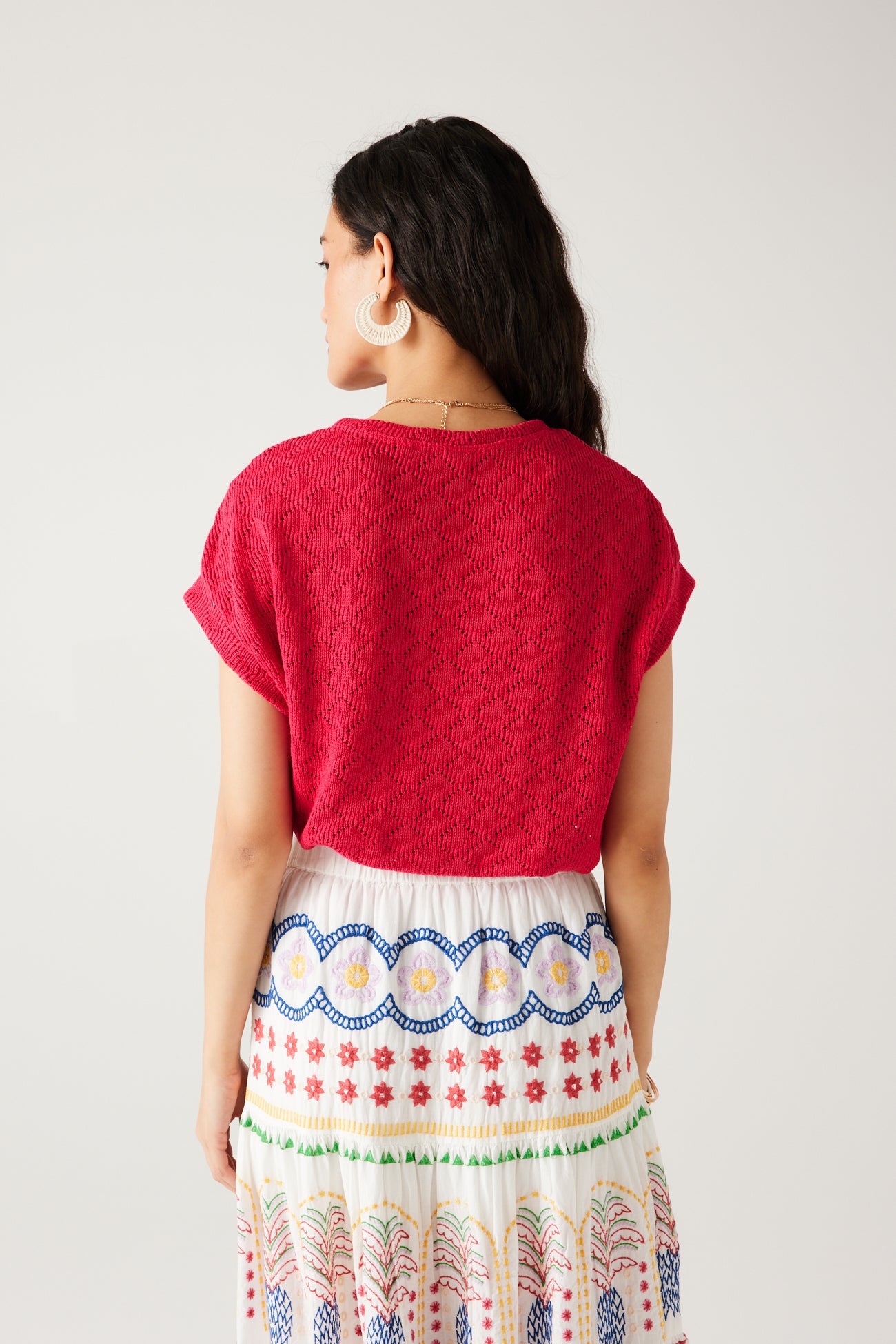 Pointelle knitted crop top - Raspberry red