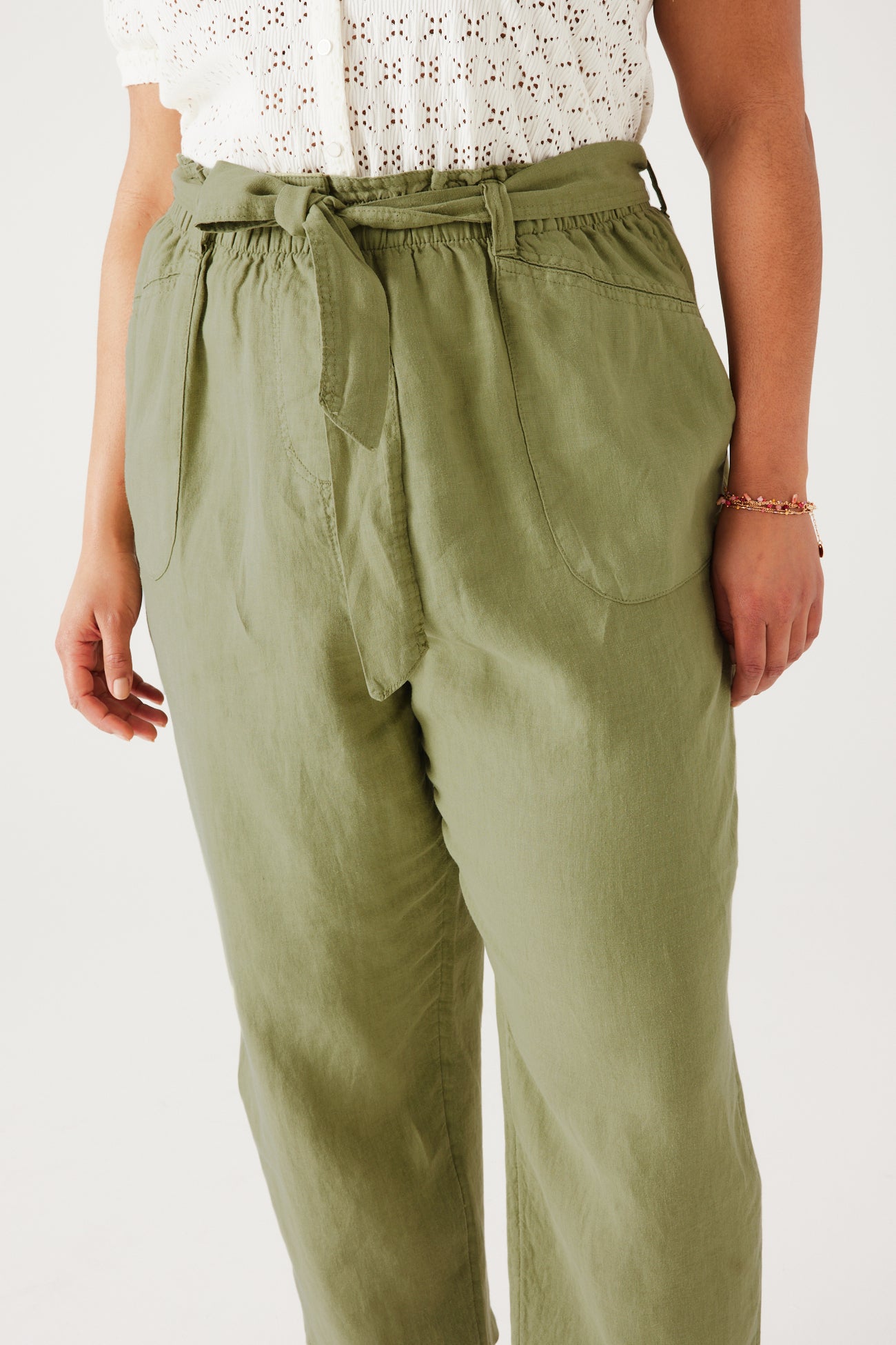 High-waist linen trousers - Green