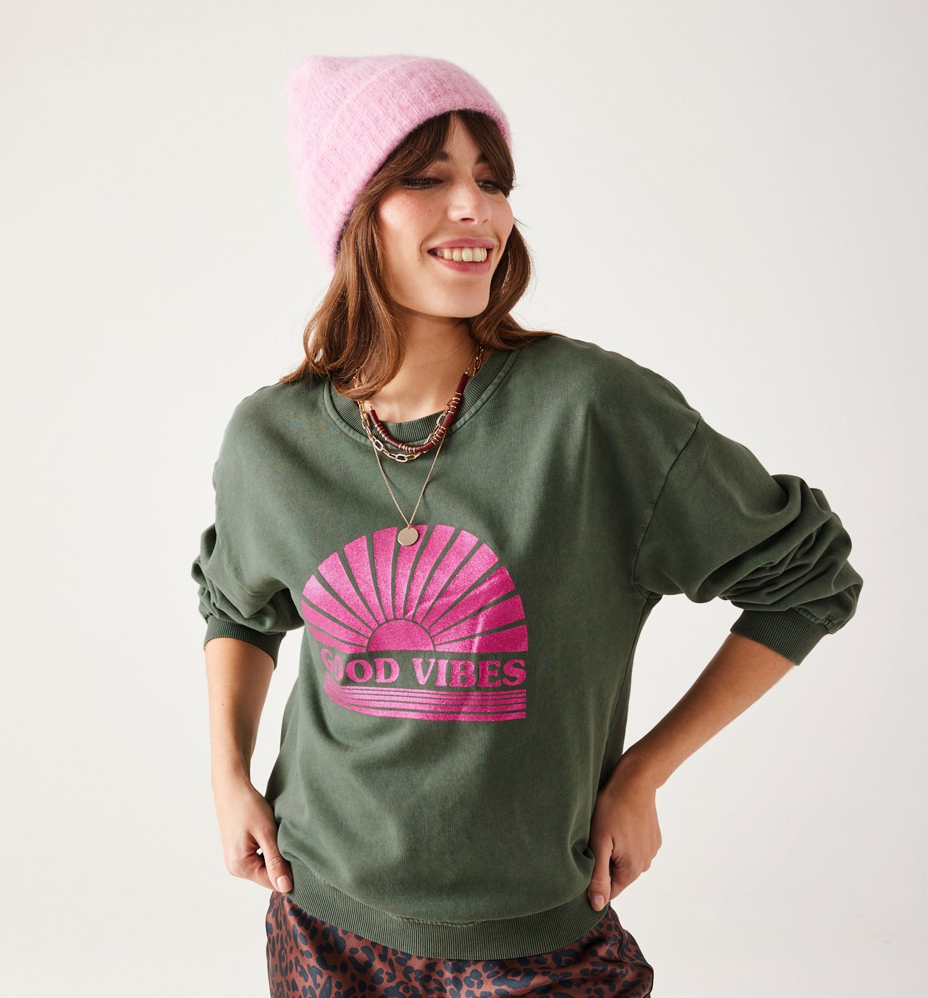 Slogan sweatshirt - Green print