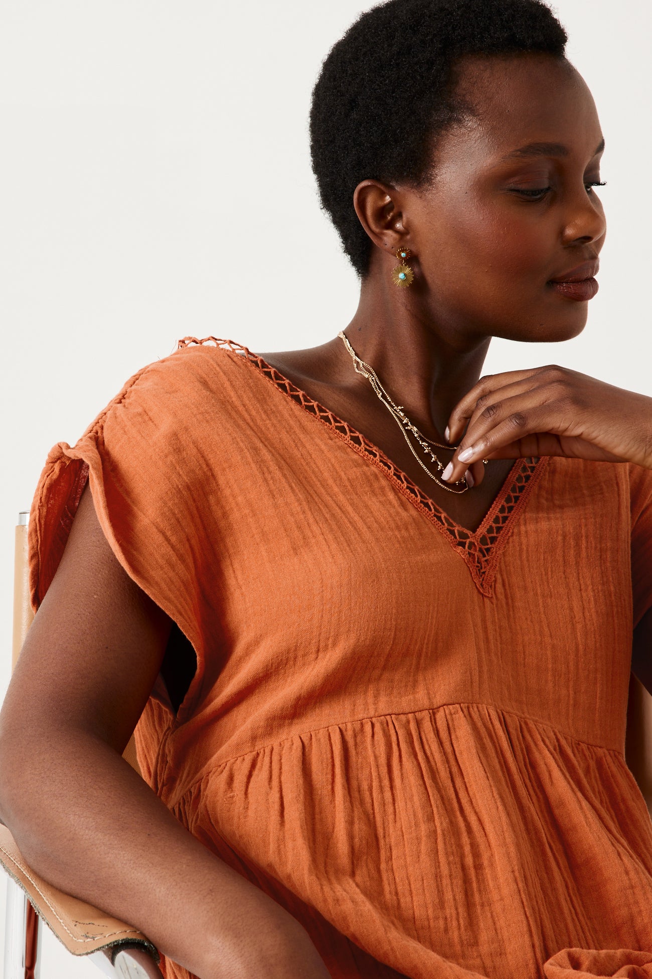 Cotton gauze dress - Ochre